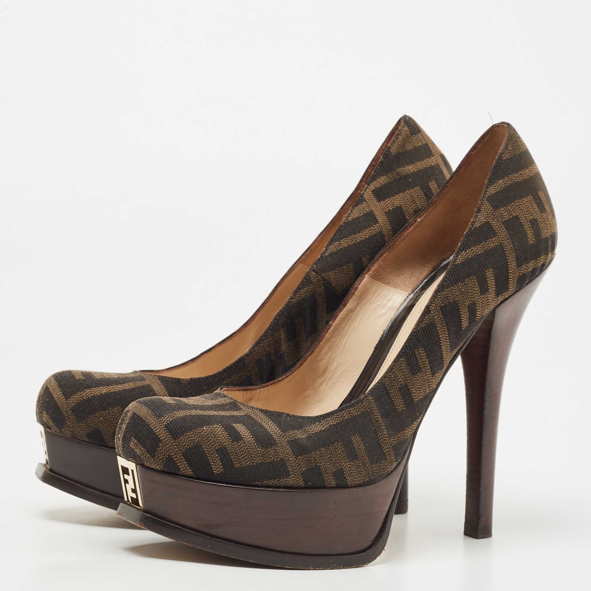 

Fendi Brown Zucca Canvas Platform Pumps Size