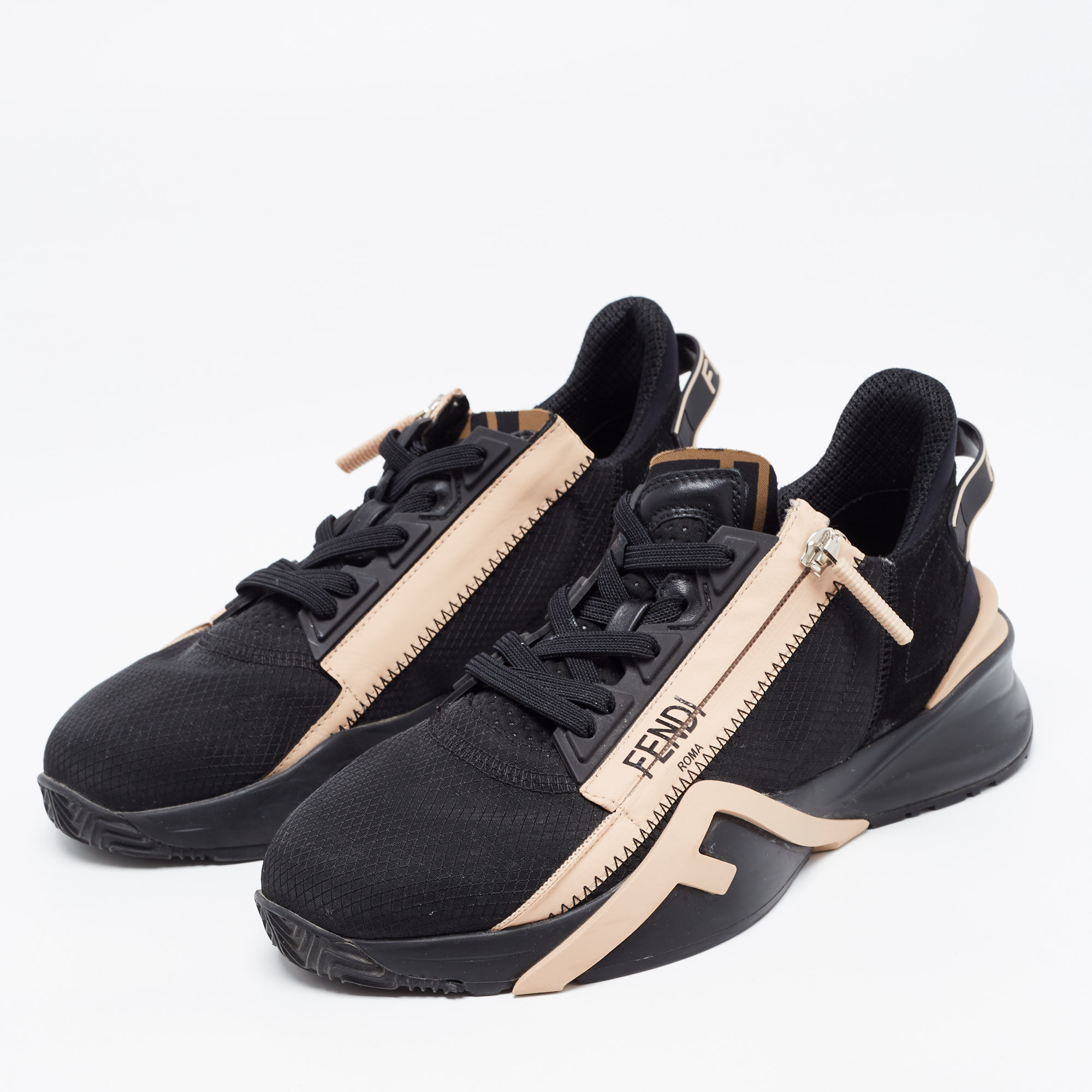 

Fendi Black/Peach Suede and Nylon Flow Sneakers Size