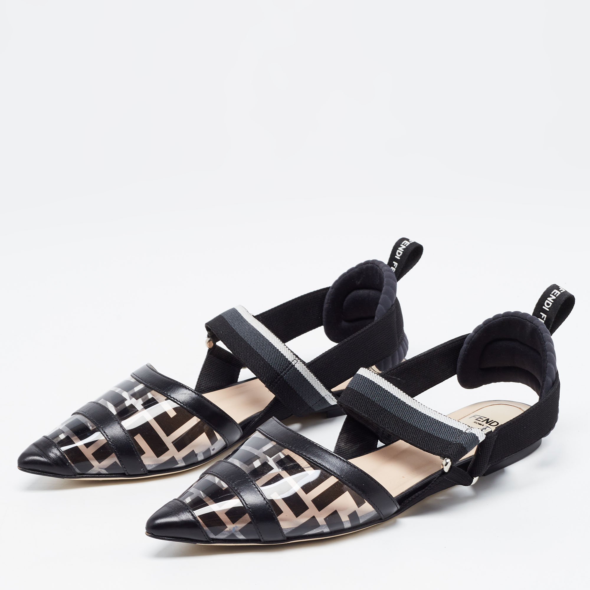 

Fendi Black PVC and Leather Colibri Slingback Flats Size