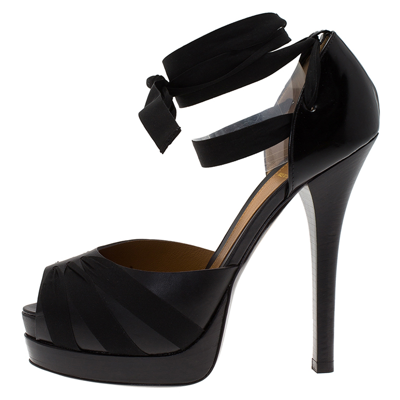 

Fendi Black Leather Platform Ankle Strap Pumps Size