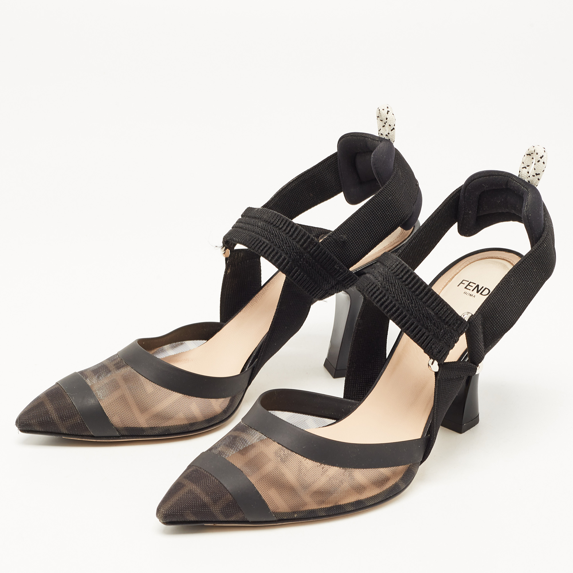 

Fendi Brown/Brown Mesh and Canvas Colibri Pumps Size