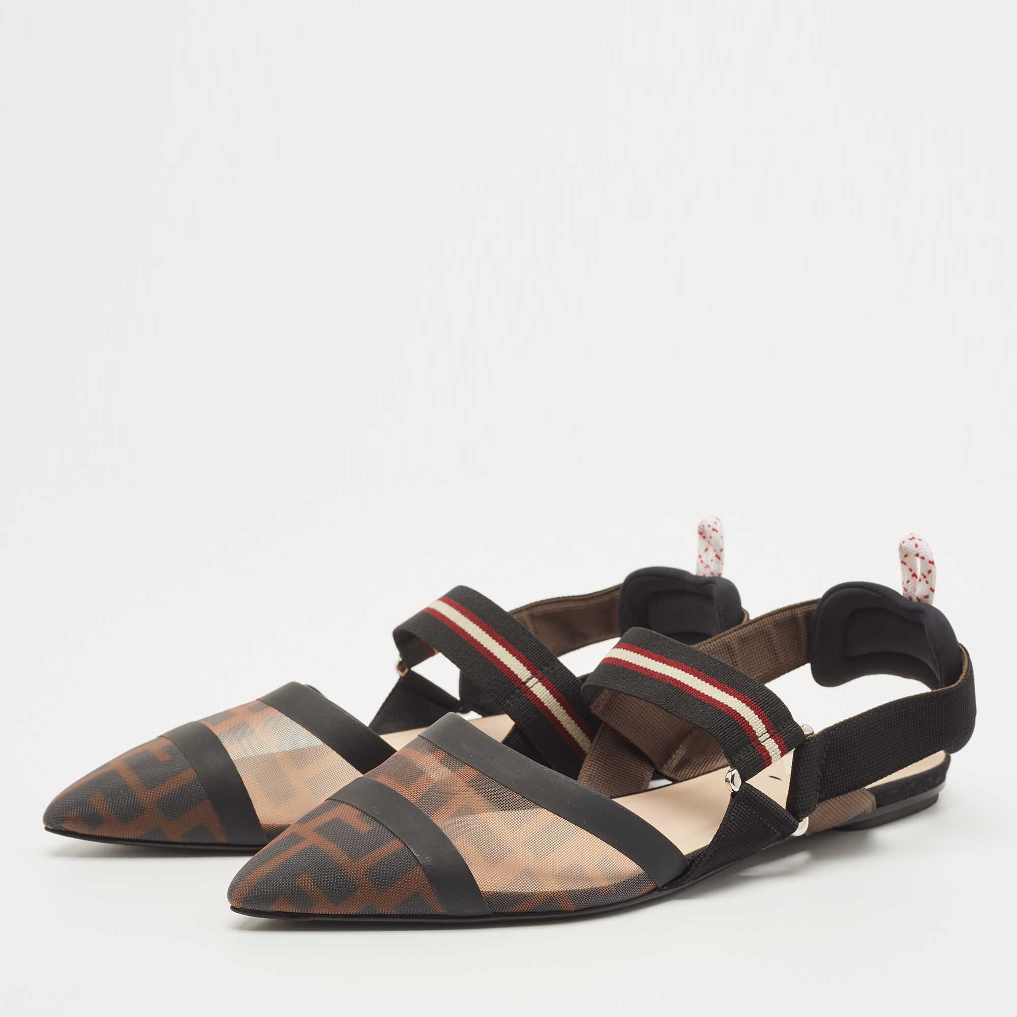 

Fendi Black Mesh and Canvas Colibri Slingback Flats Size, Brown