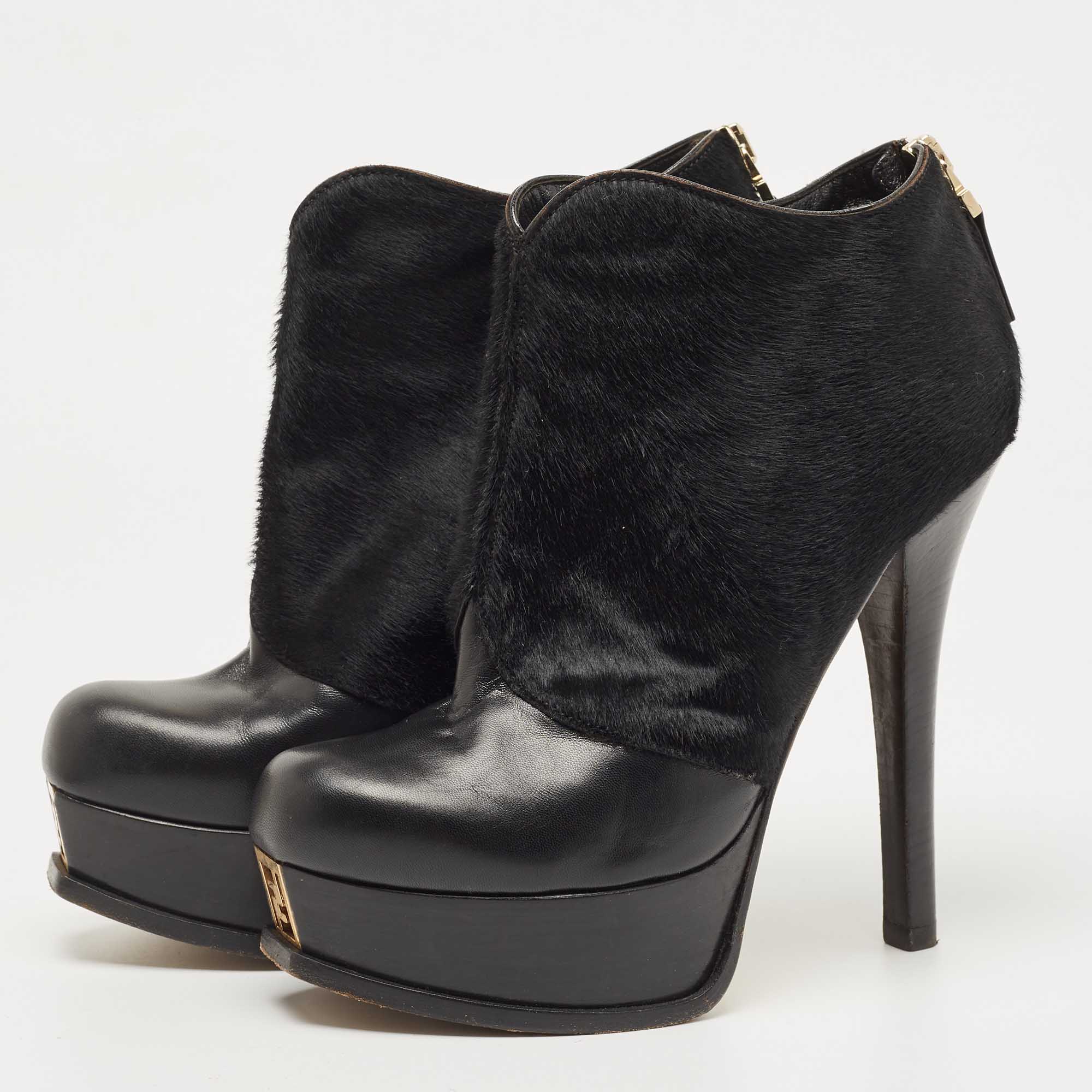 

Fendi Black Leather And Suede Fendista Ankle Boots Size