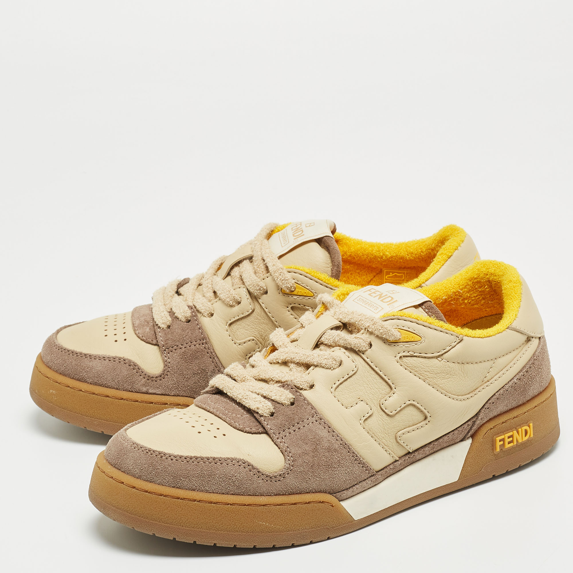 

Fendi Beige/Brown Suede and Leather Low Top Sneakers Size