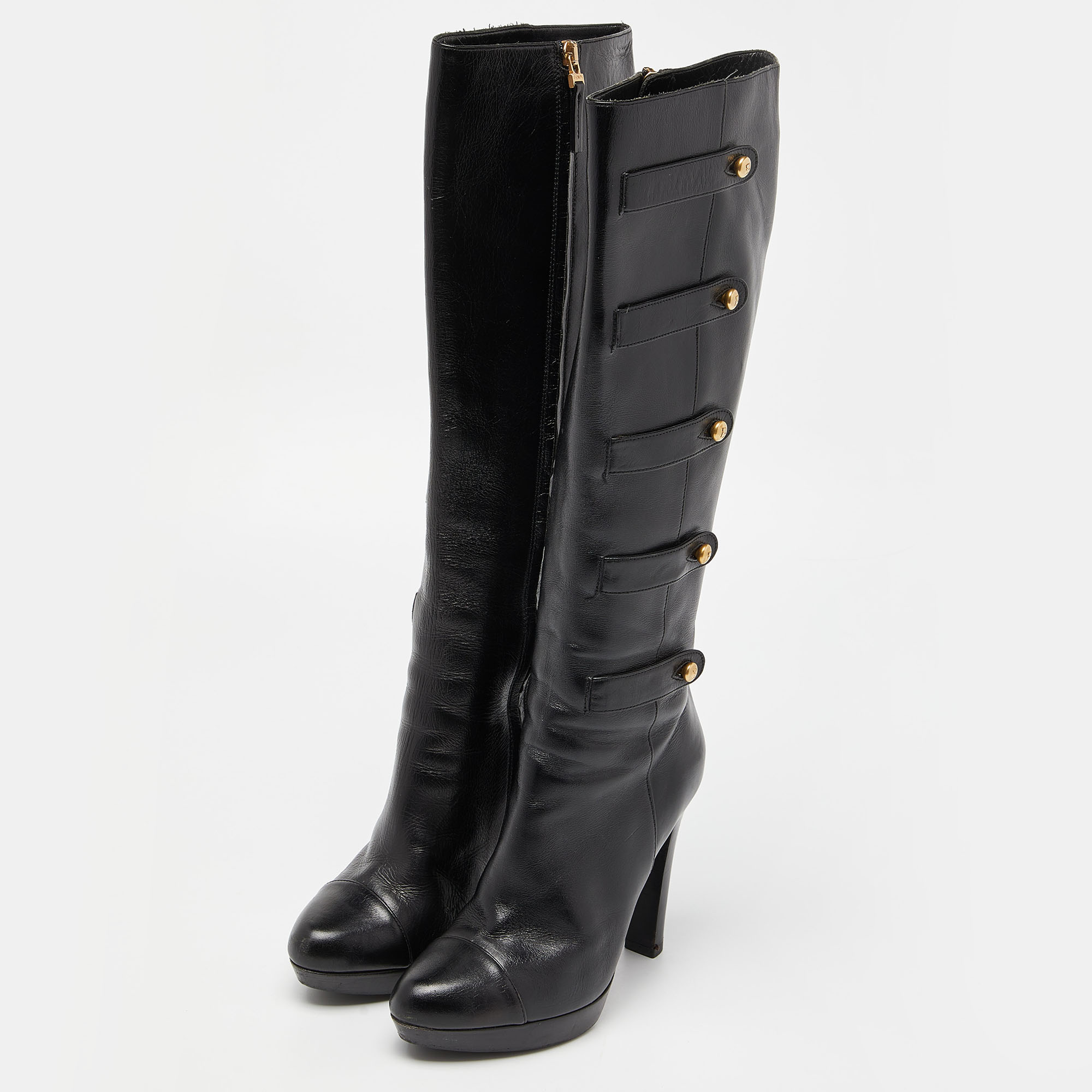 

Fendi Black Leather Knee Length Boots Size