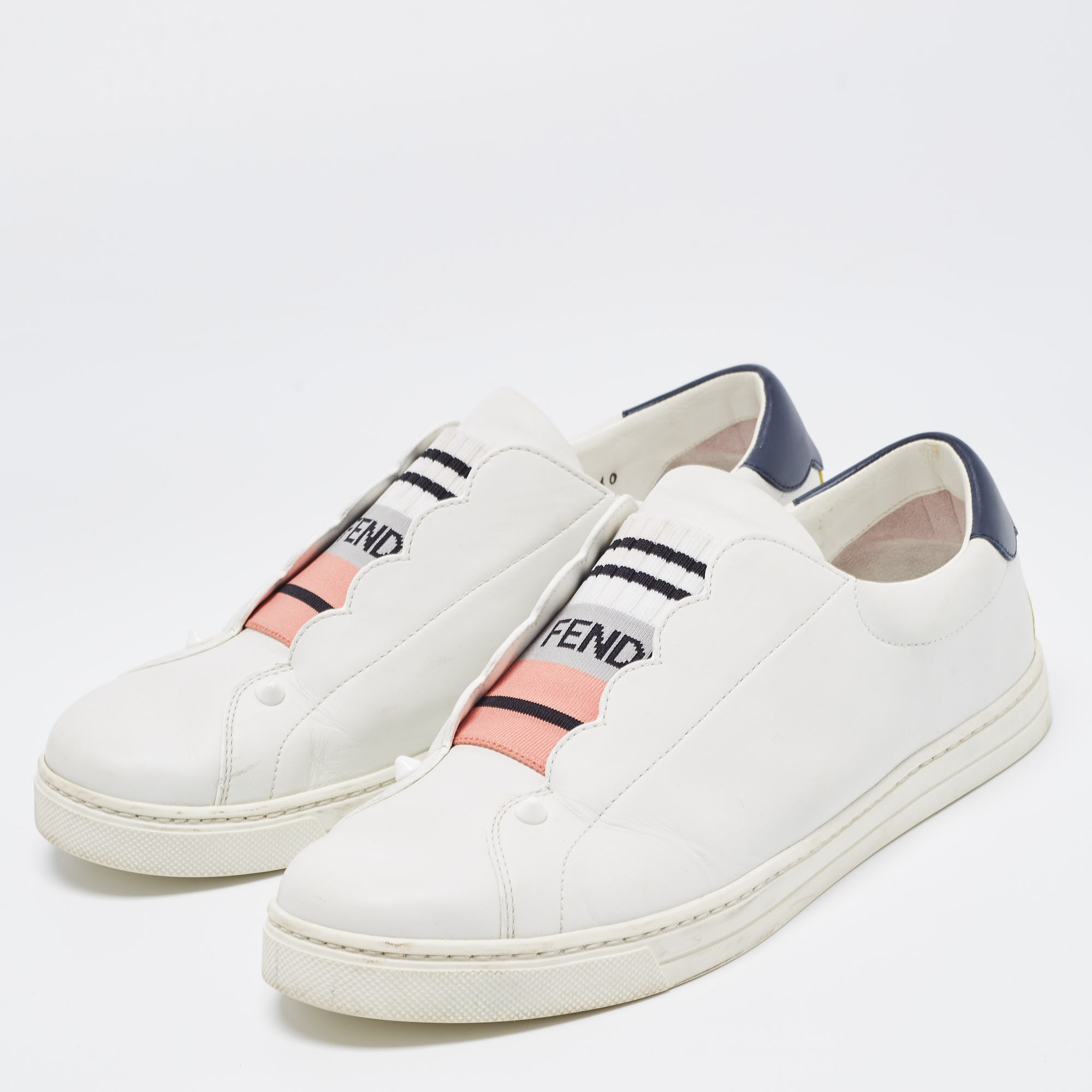 

Fendi White Leather Rockoclick Sneakers Size