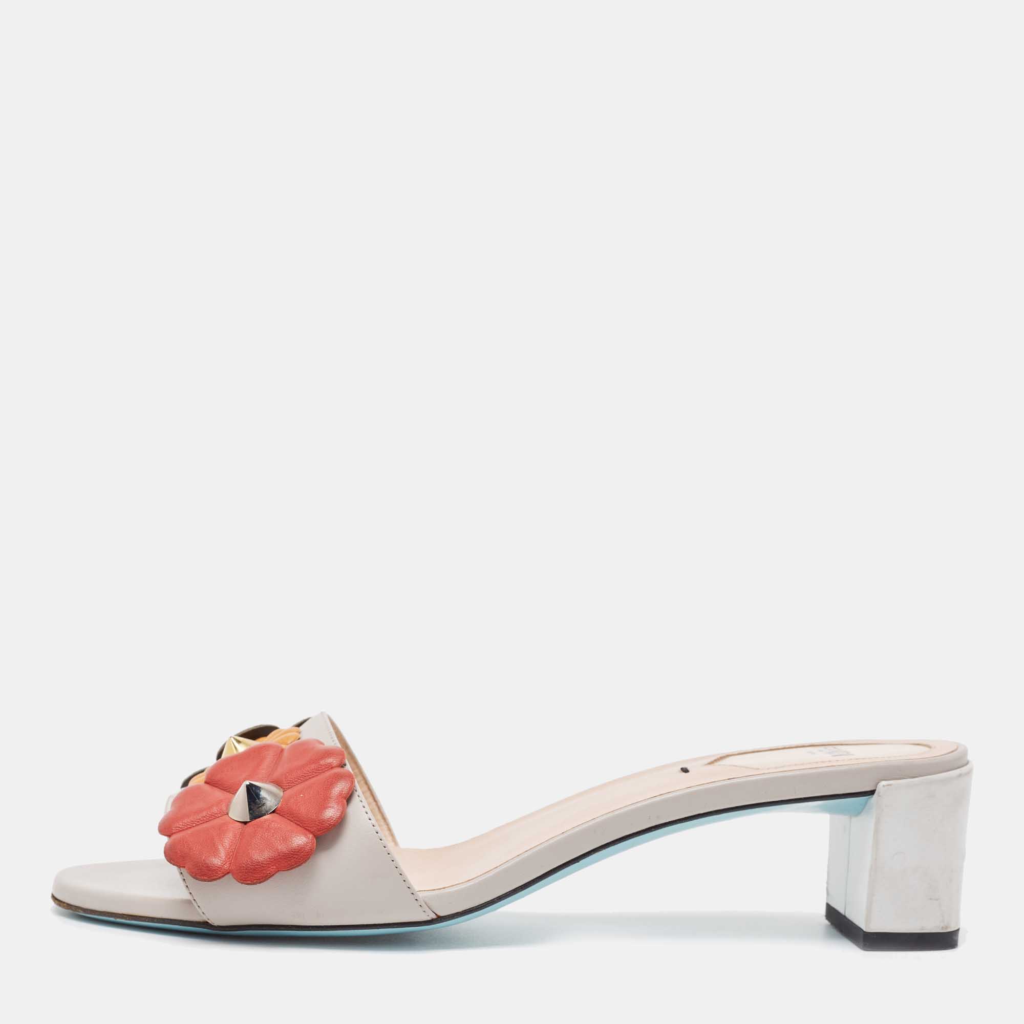 Pre-owned Fendi Multicolor Leather Flowerland Slide Sandals Size 38