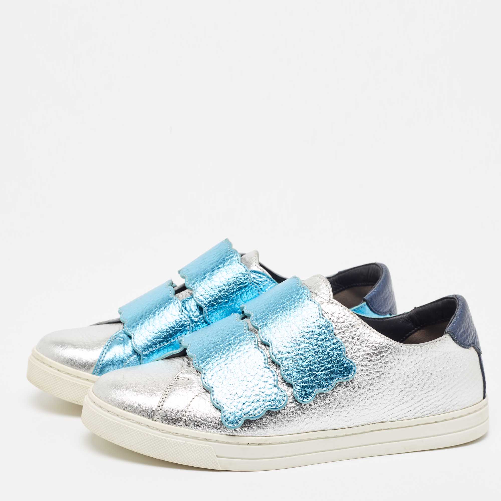 

Fendi Tricolor Metallic Leather Scalloped Velcro Sneakers Size