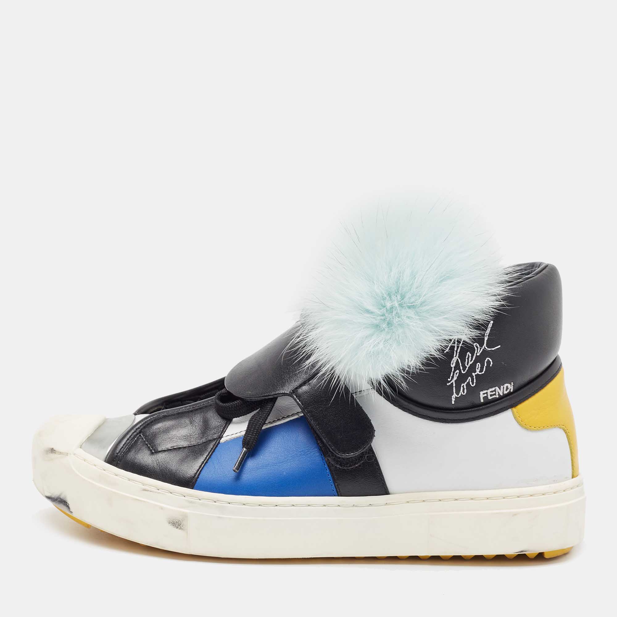 

Fendi Multicolor Fur And Leather Karlito Hight Top Sneakers Size