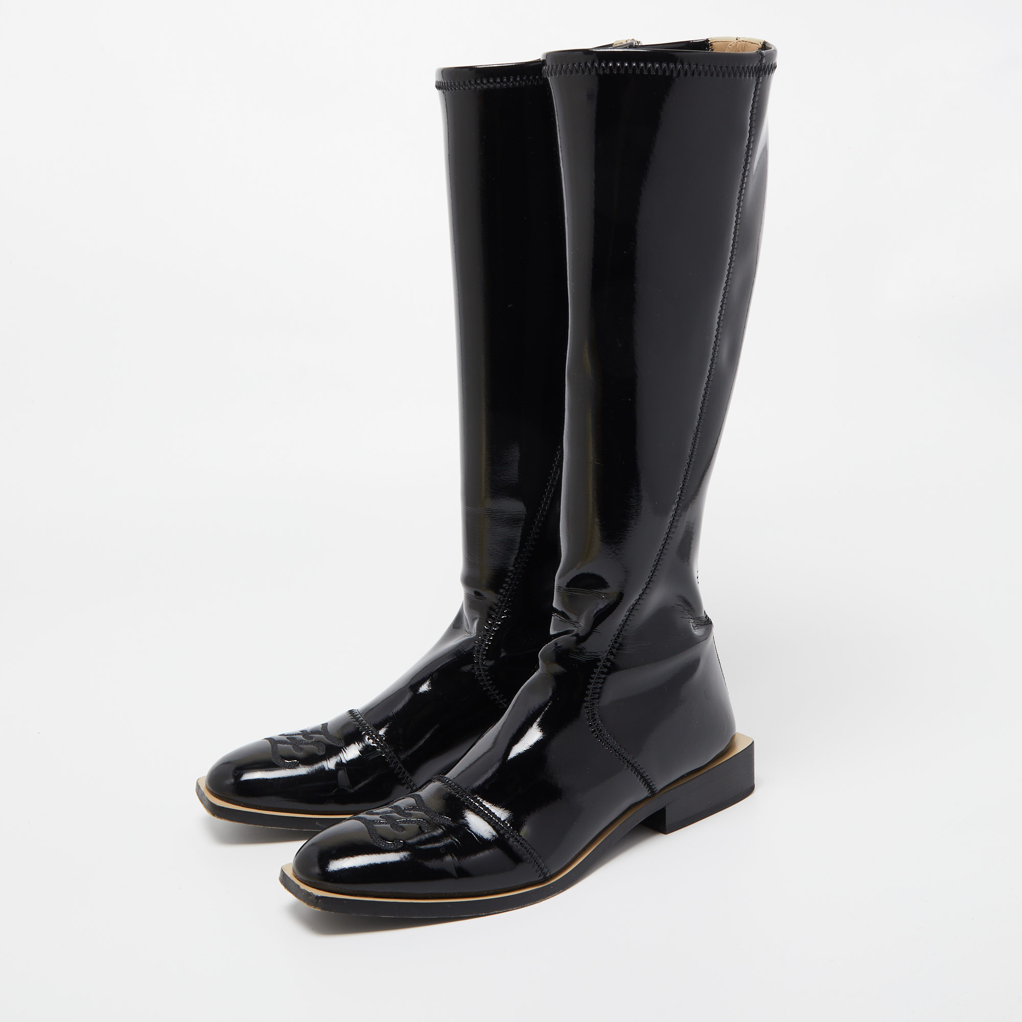 

Fendi Black Patent Leather Knee Length Boots Size