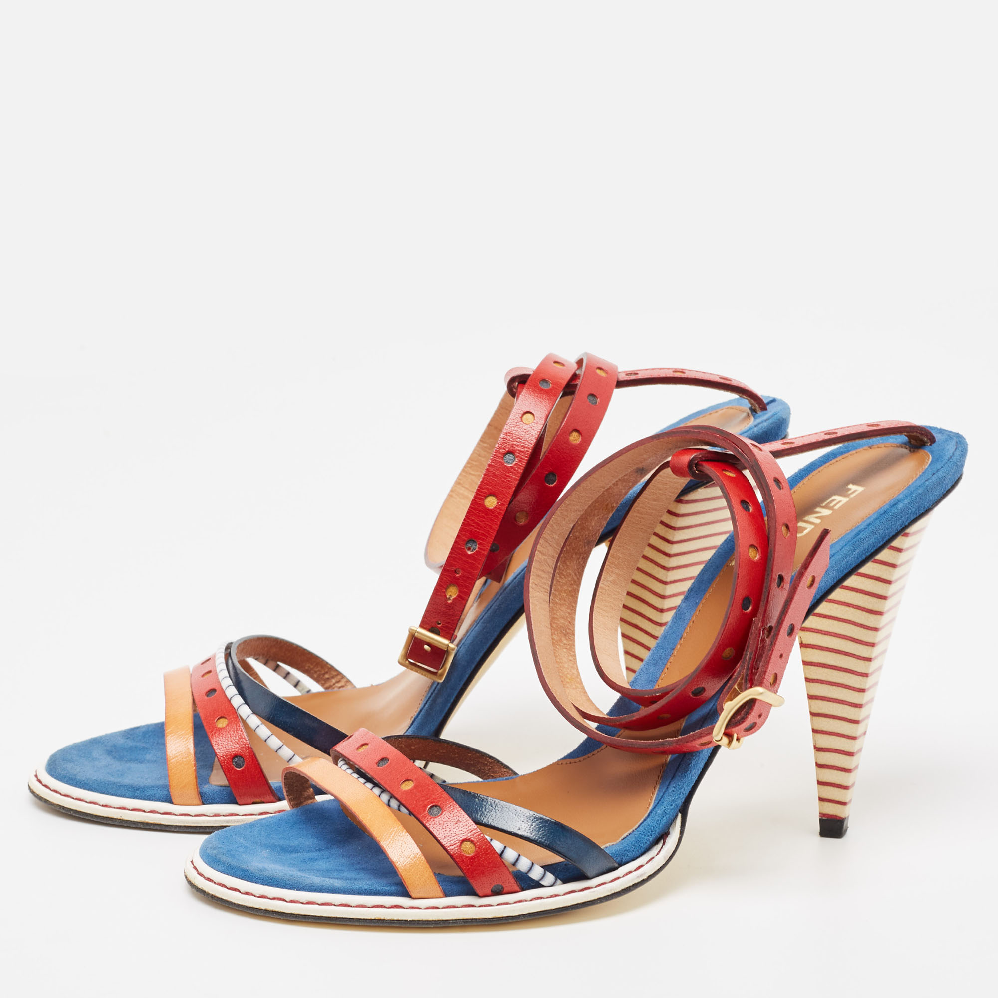 

Fendi Multicolor Leather Strappy Ankle Wrap Sandals Size