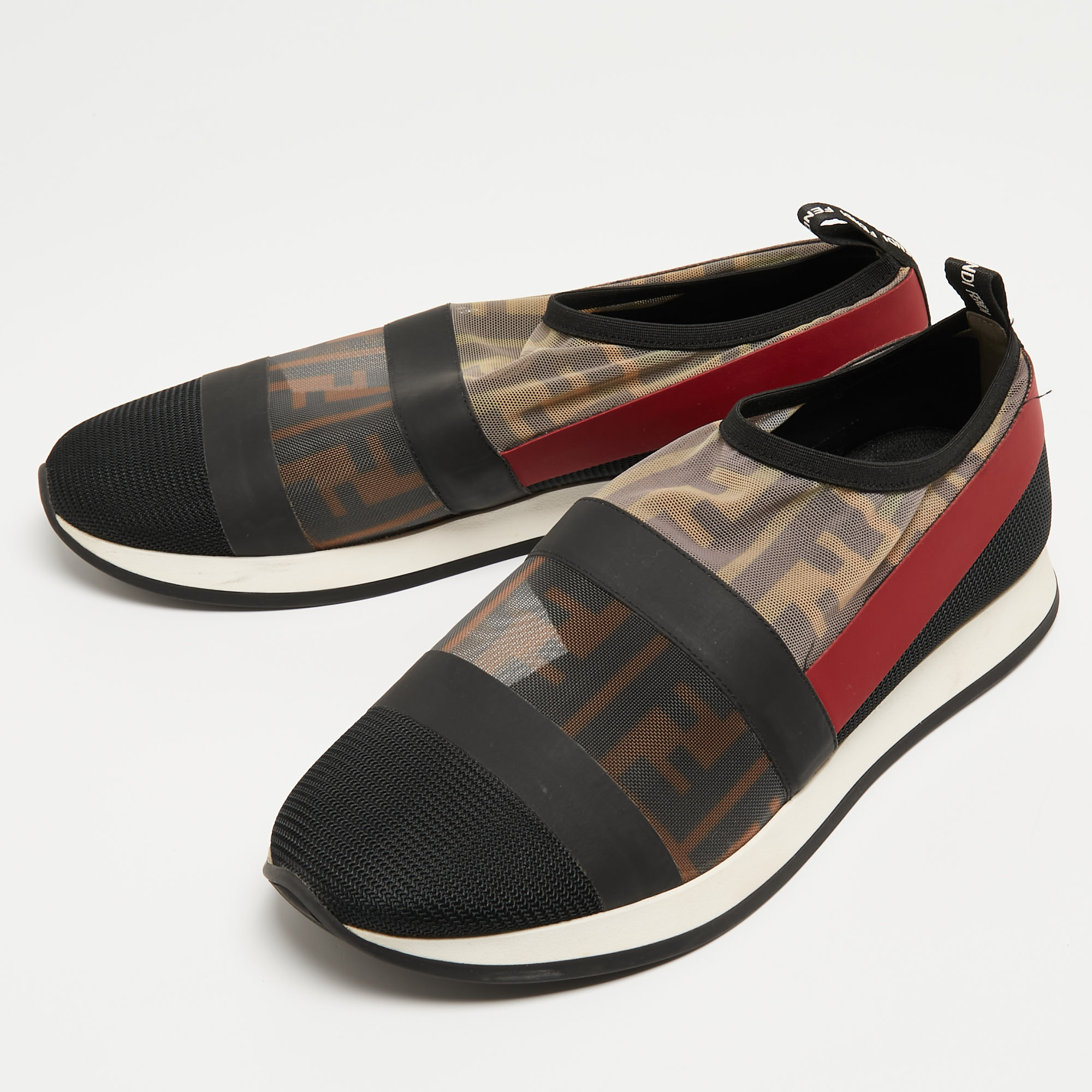 

Fendi Tricolor Zucca Mesh and Leather Slip On Sneakers Size, Black
