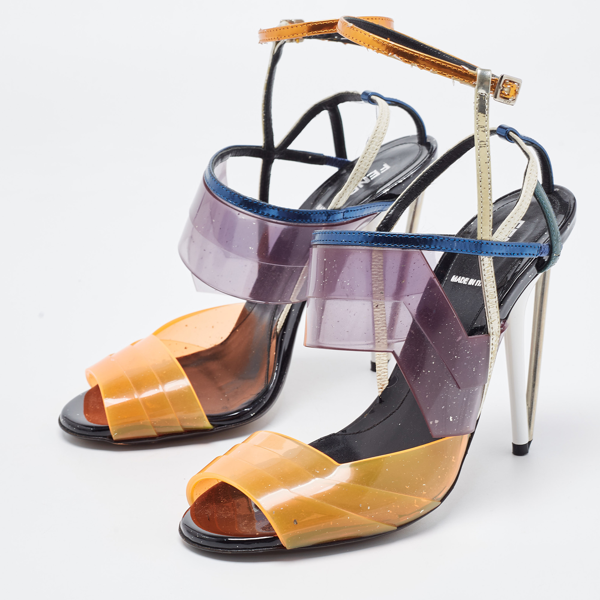 

Fendi Multicolor PVC and Leather Iridia Sandals Size, Orange