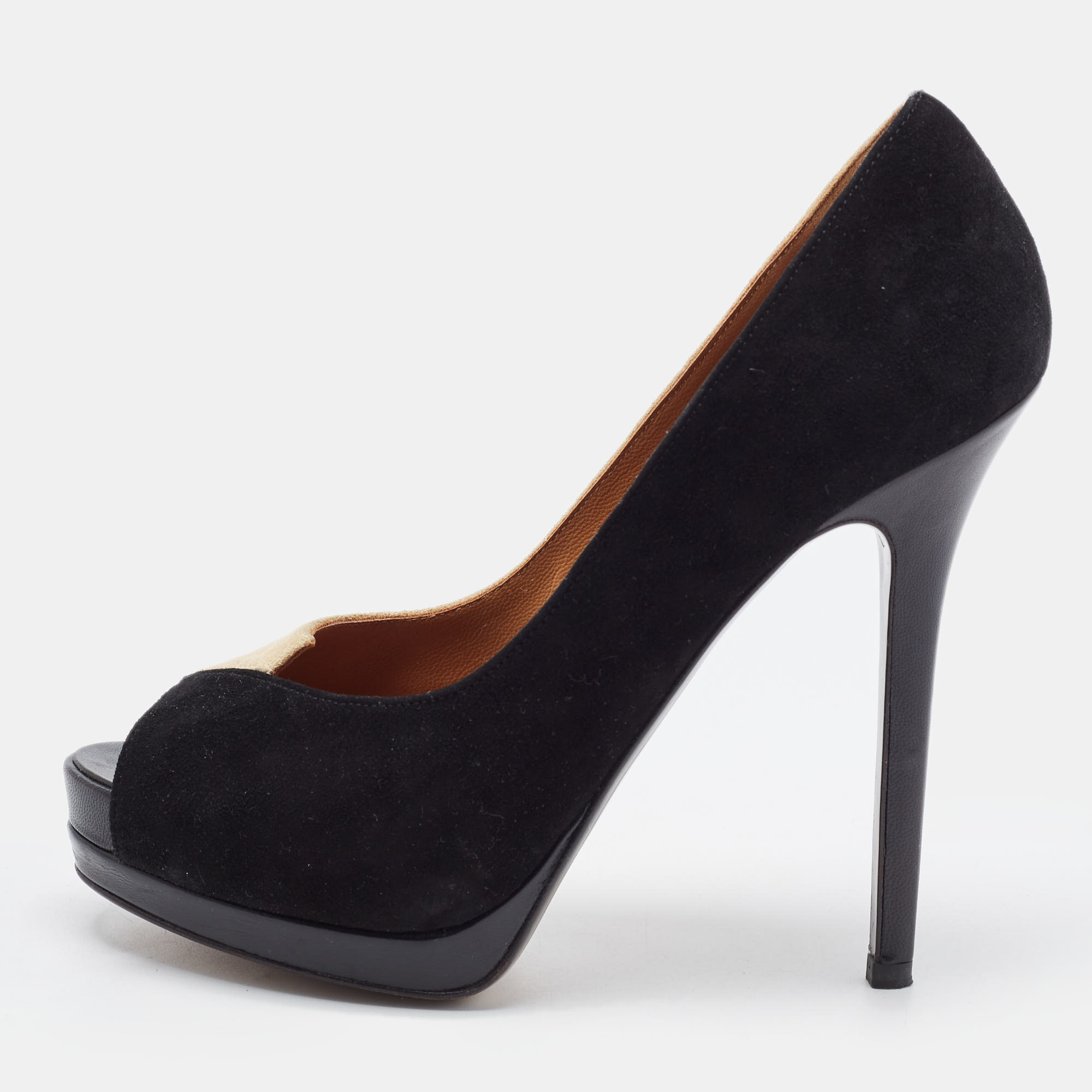 

Fendi Black/Beige Suede Peep Toe Platform Pumps Size