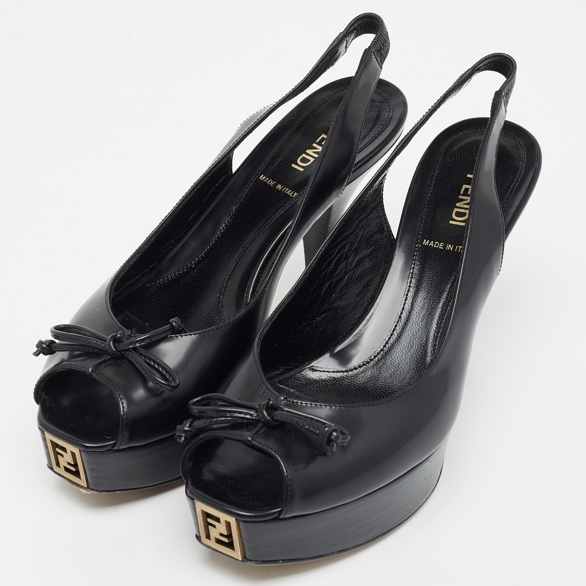 

Fendi Black Leather Bow Fendista Slingback Pumps Size