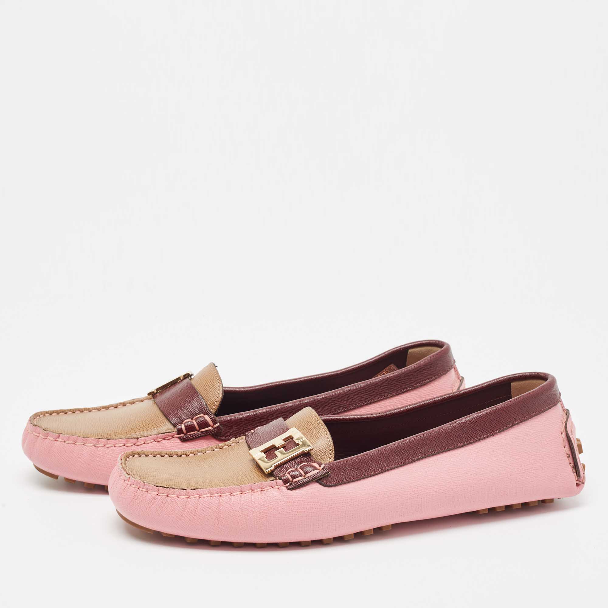 

Fendi Tricolor Leather FF Buckle Loafers Size, Pink