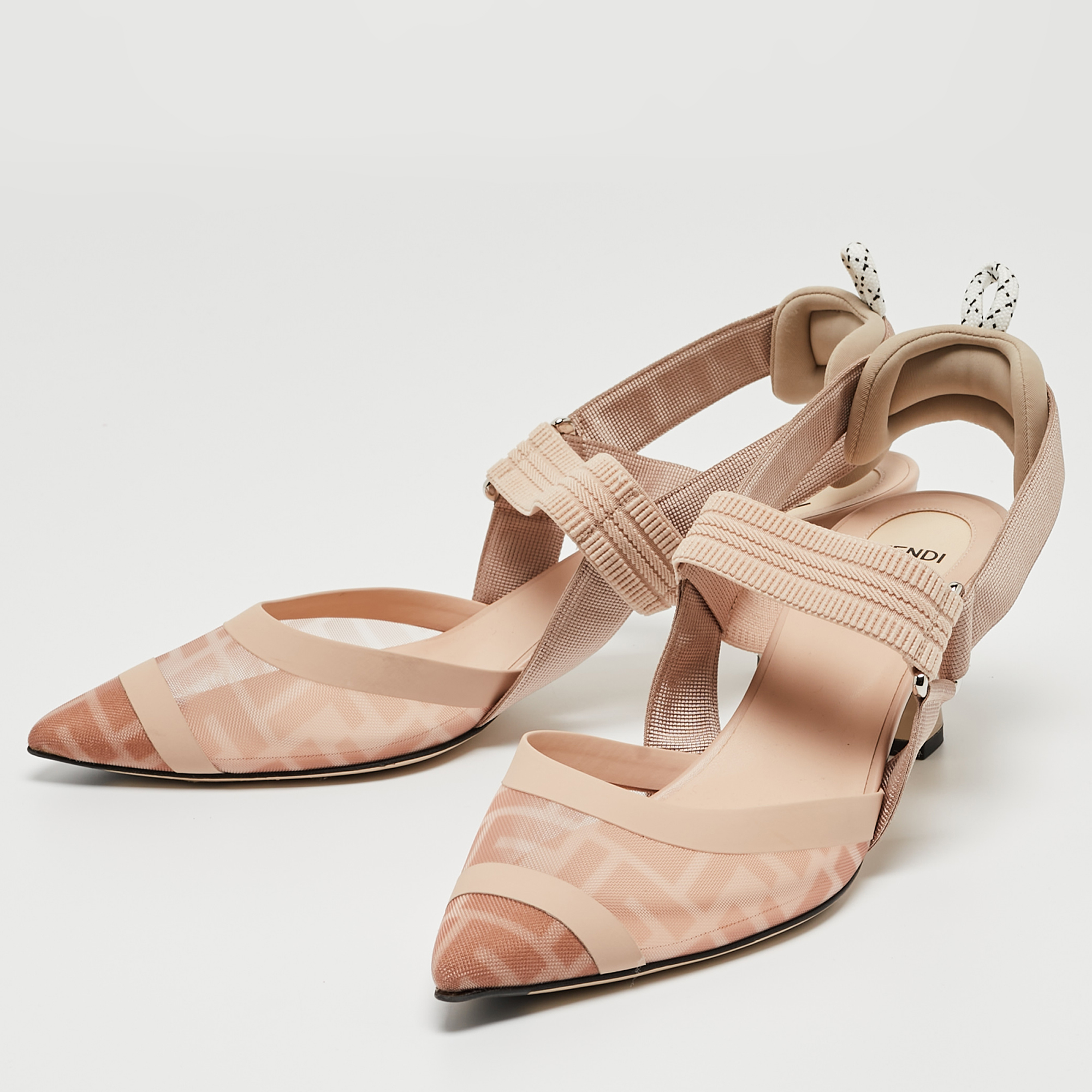 

Fendi Beige Mesh and Canvas Colibri Slingback Pumps Size