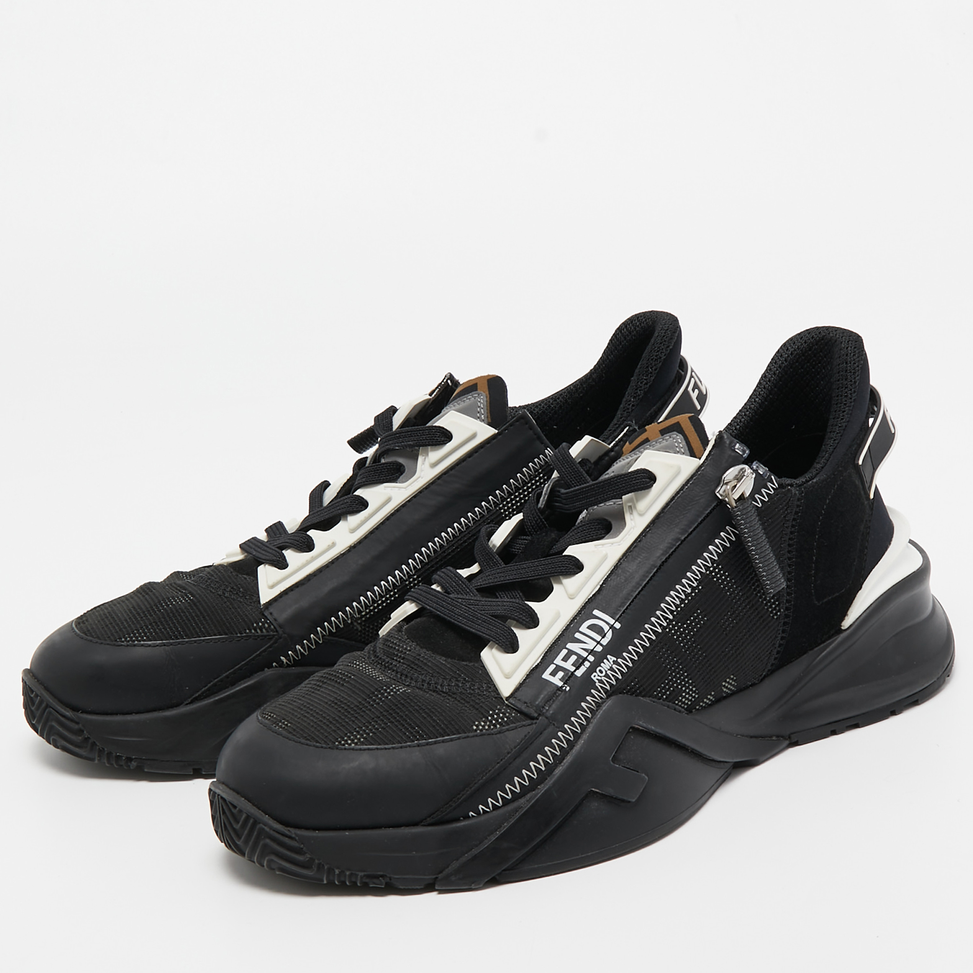 

Fendi Black Mesh and Leather Printed Sneakers Size