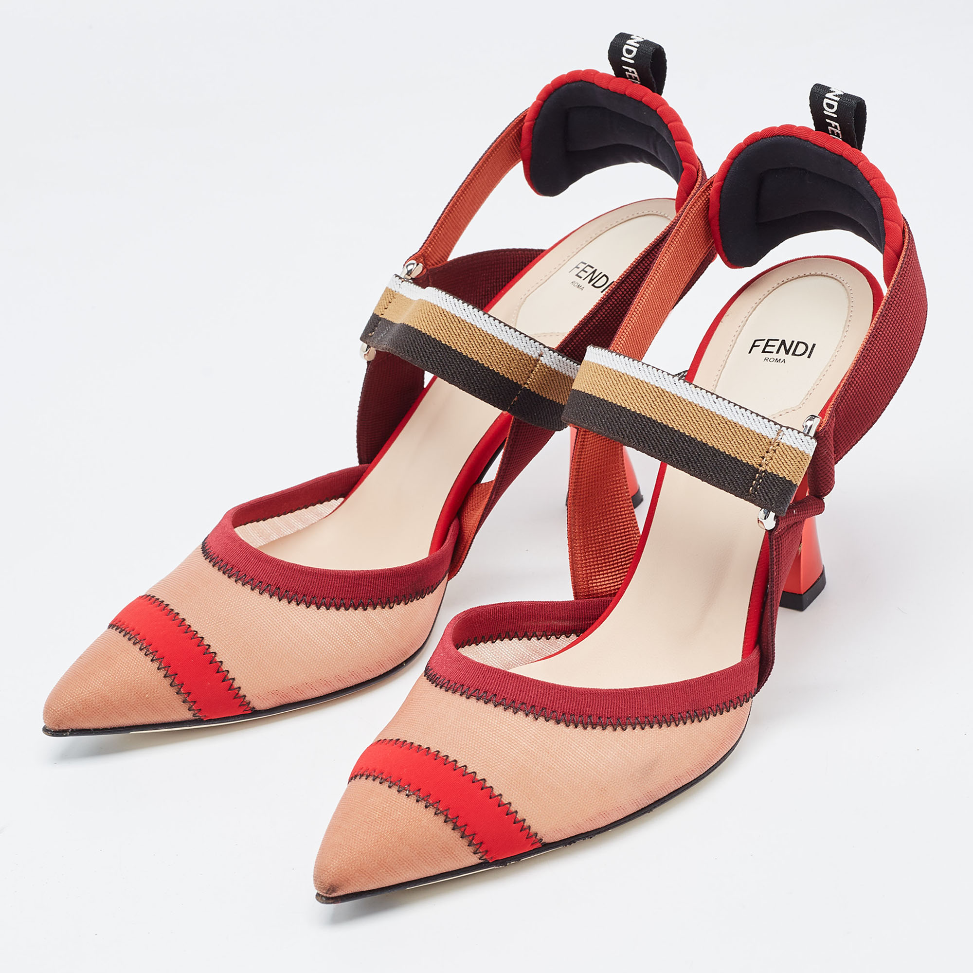 

Fendi Multicolor Mesh and Fabric Colibri Slingback Pumps Size