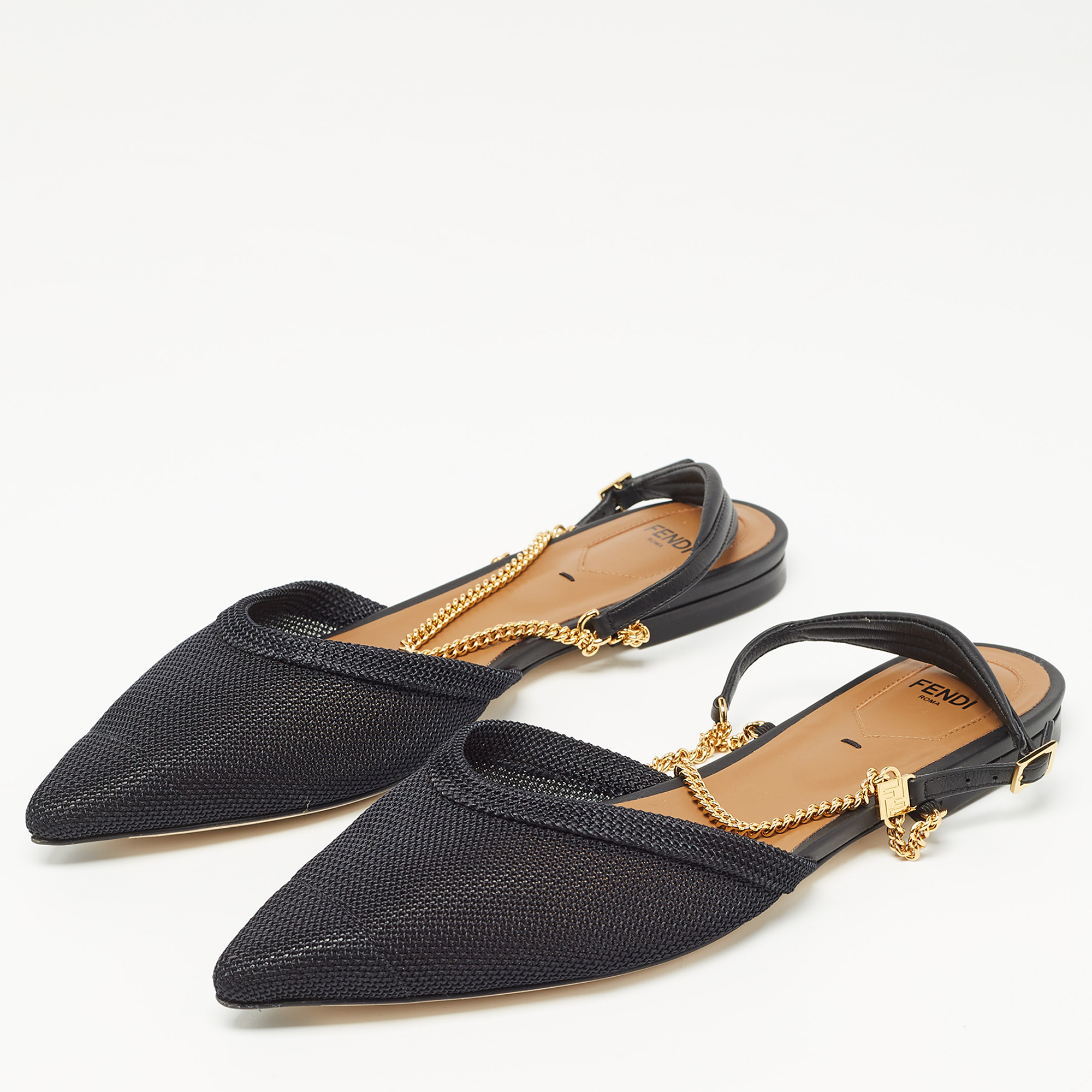 

Fendi Black Mesh Slingback Flat Sandals Size