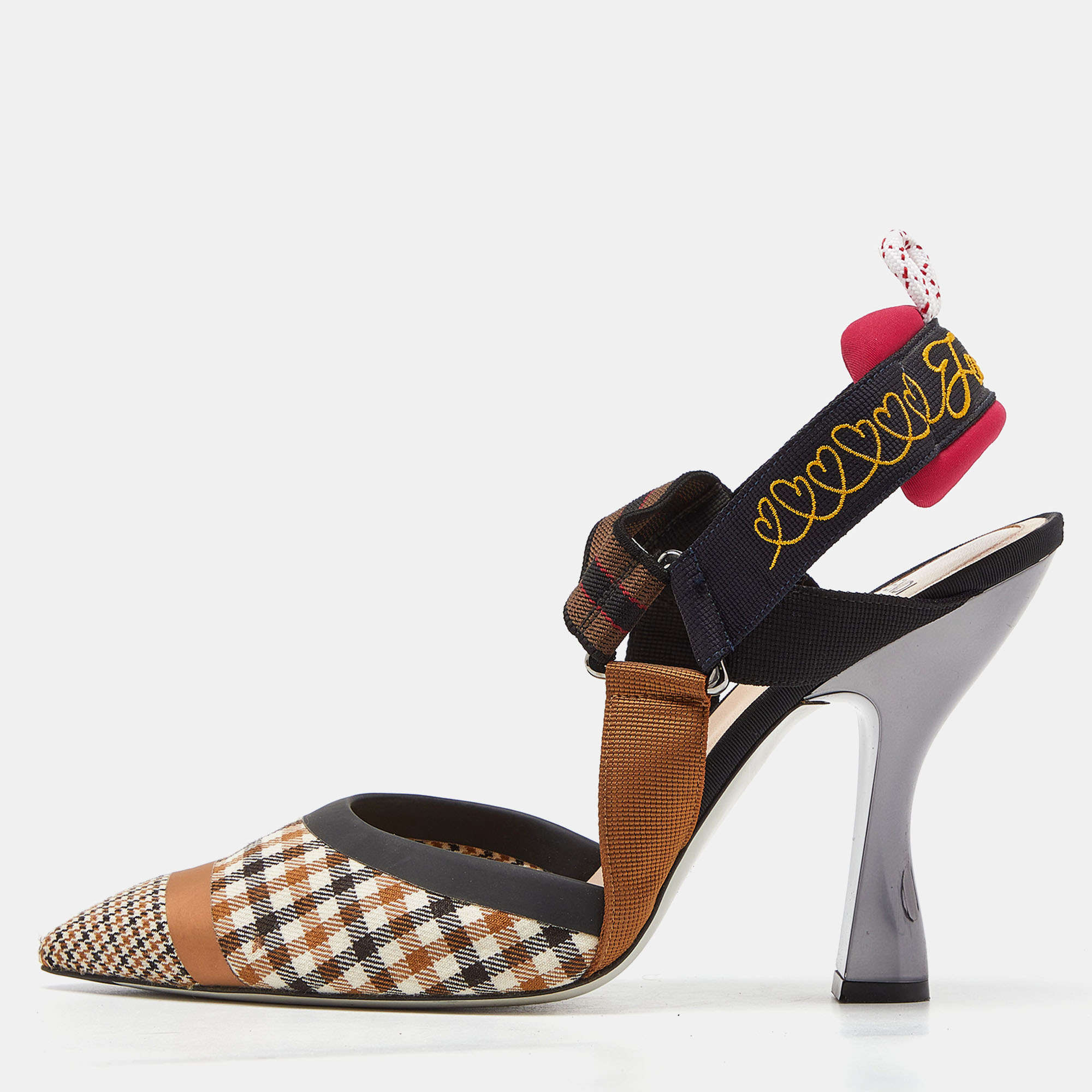 Pre-owned Fendi Tricolor Printed Canvas And Leather Colibri Slingback Pumps Size 40 In Brown