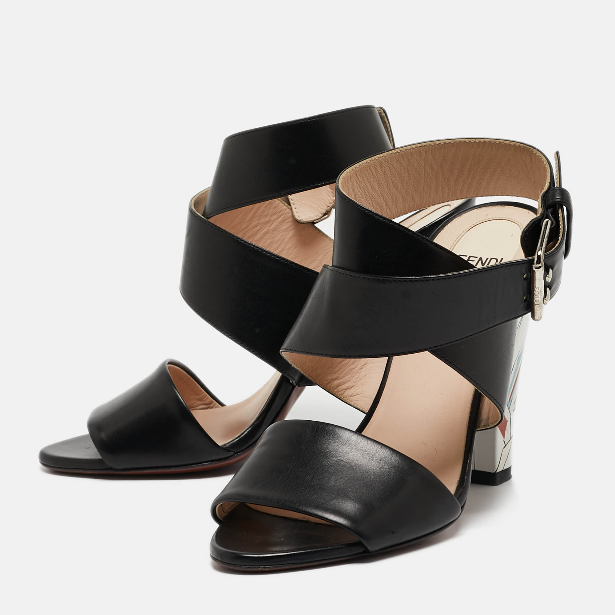 

Fendi Black Leather Crisscross Ankle Sandals Size