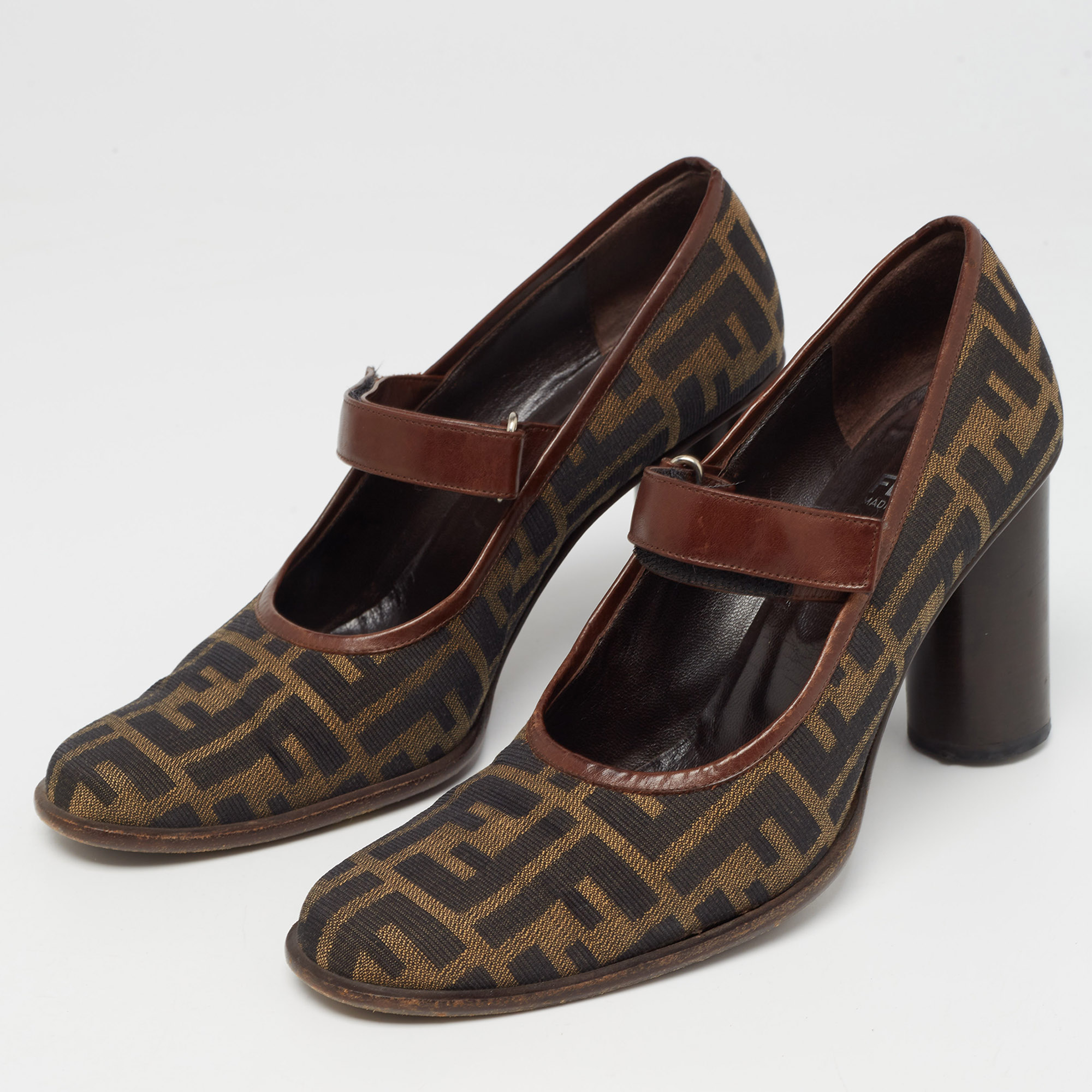 

Fendi Tobacco Zucca Canvas and Leather Mary Jane Pumps Size, Brown