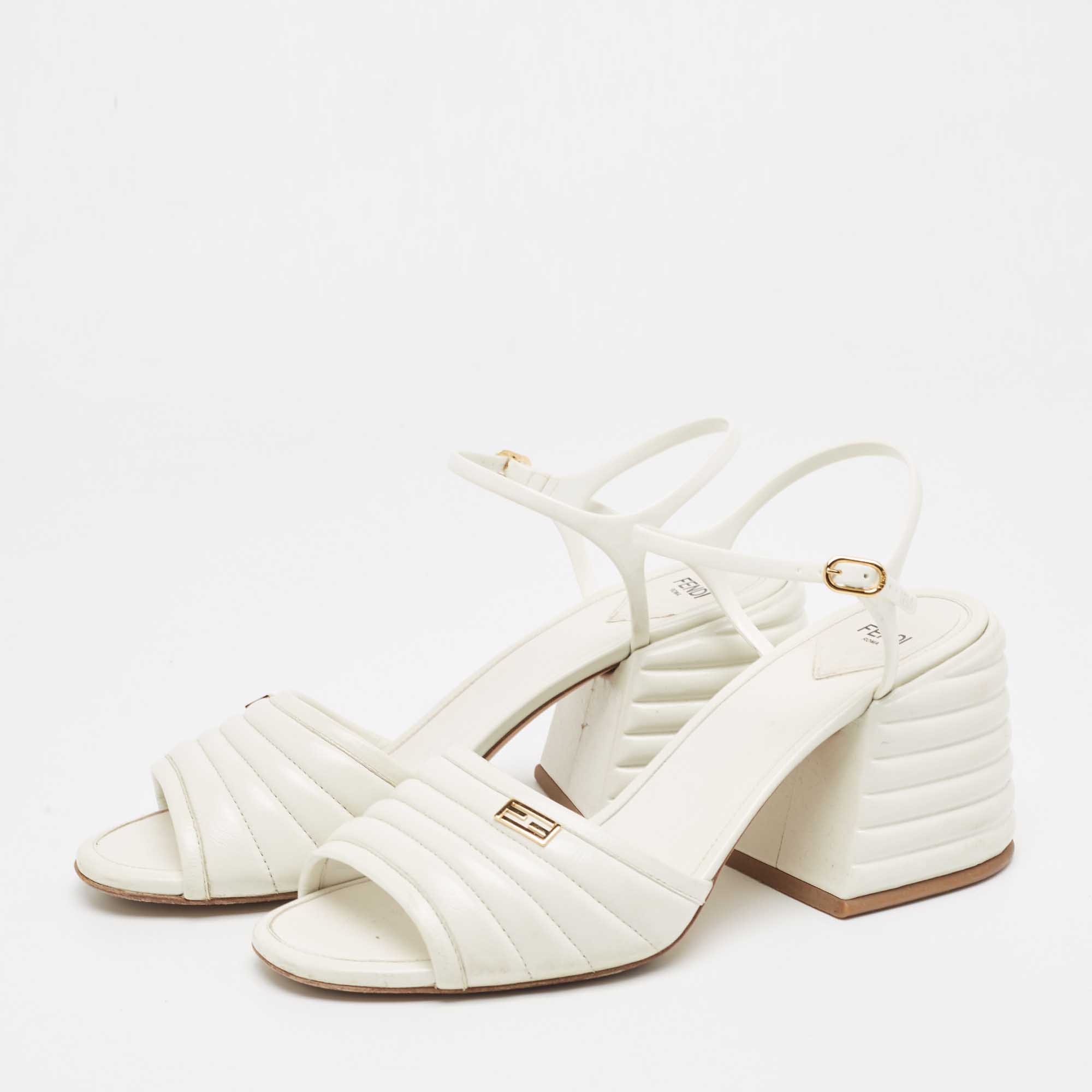 

Fendi White Leather and Rubber Block Heel Sandals Size