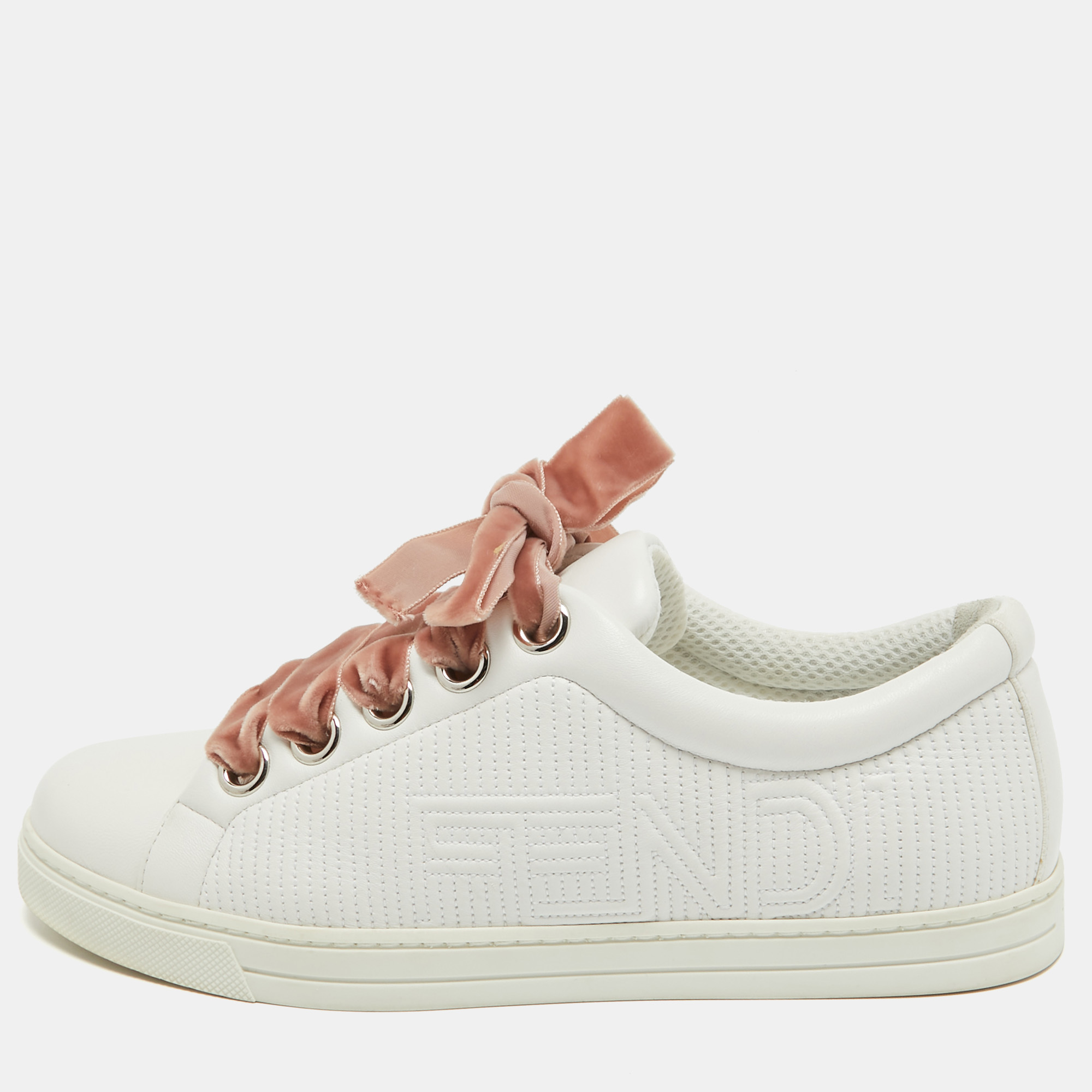 

Fendi White Leather Low Top Sneakers Size