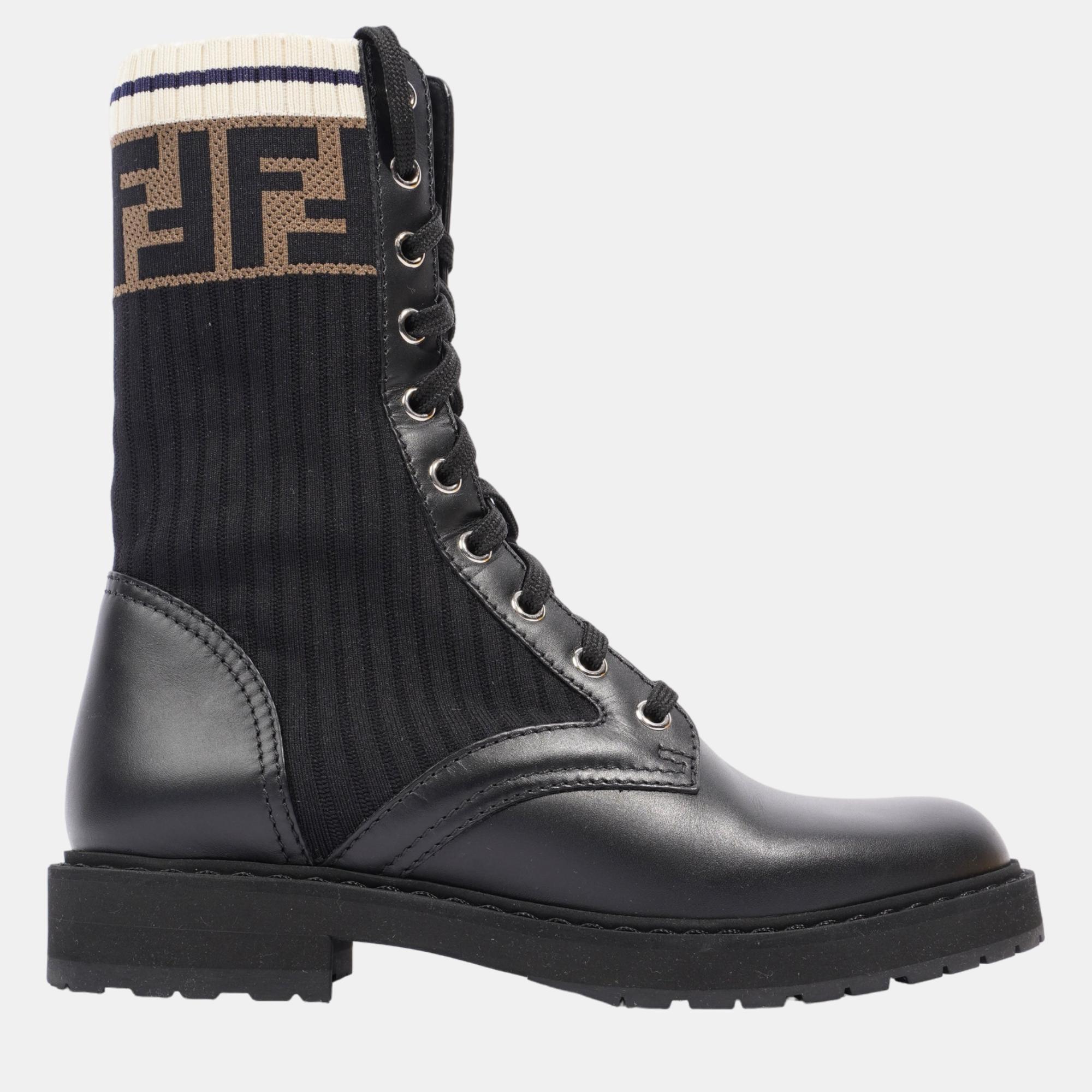 

Fendi Rockoko Boots Black / Brown / Cream Leather EU  UK 3