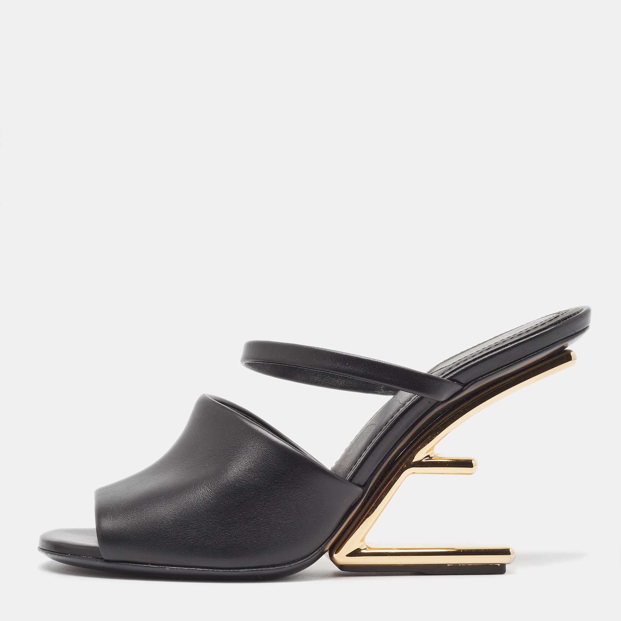 

Fendi Black Leather Fendi First Slide Sandals Size