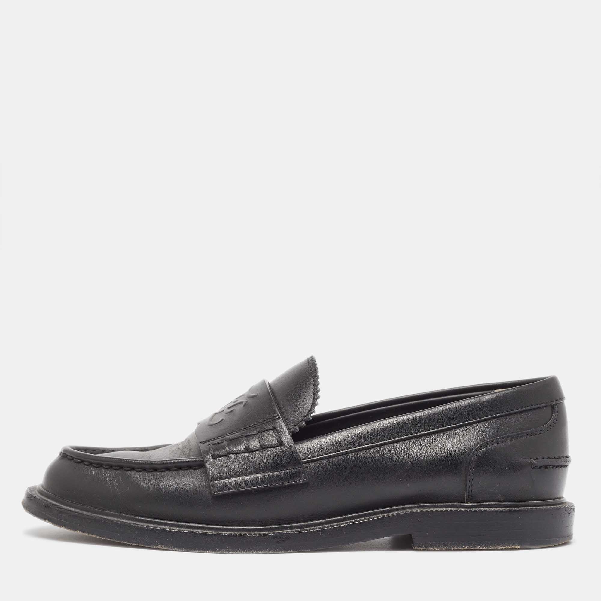 

Fendi Black Leather Slip On Loafers Size