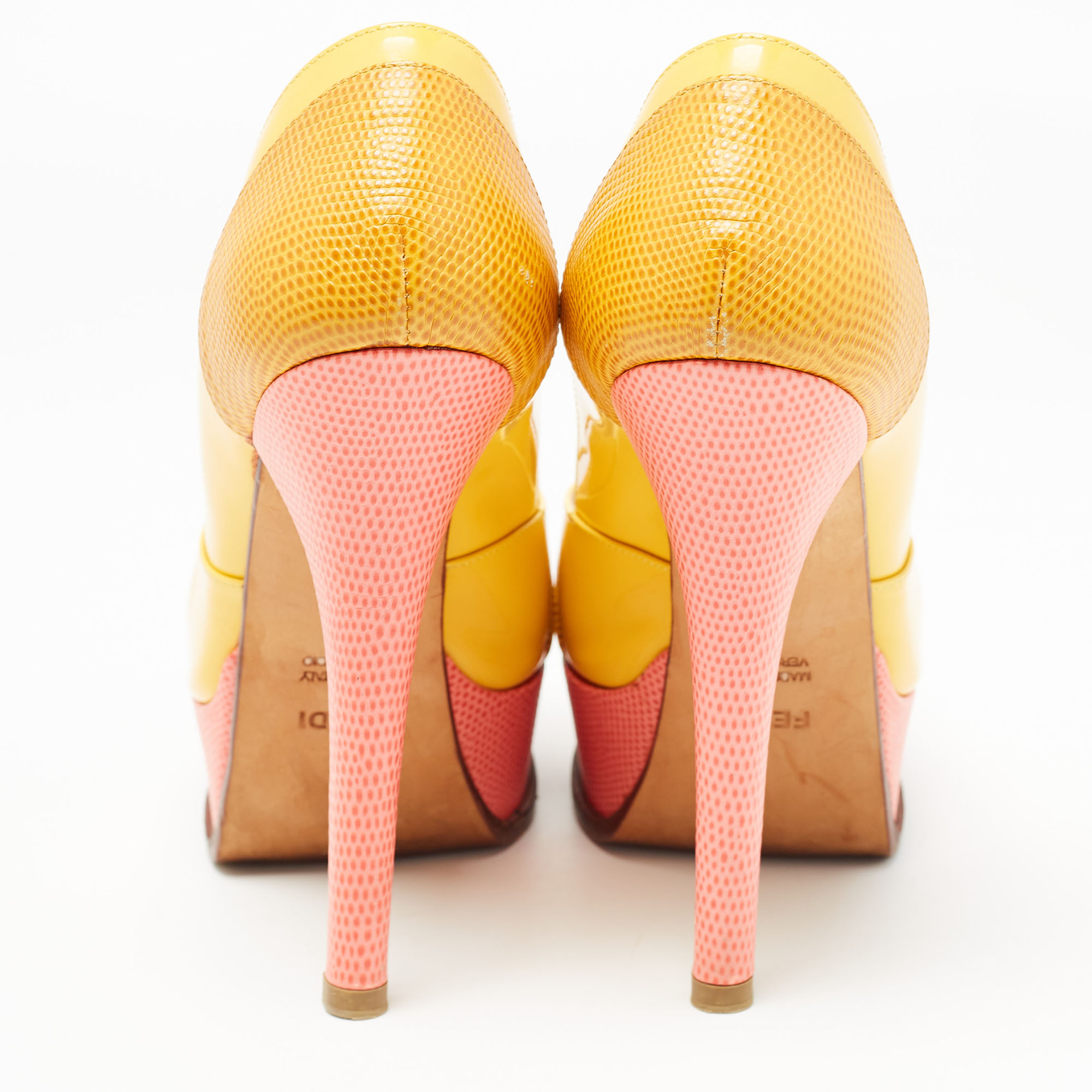 Fendi Tricolor Embossed Lizard and Patent Leather Fendista Pumps Size 37 