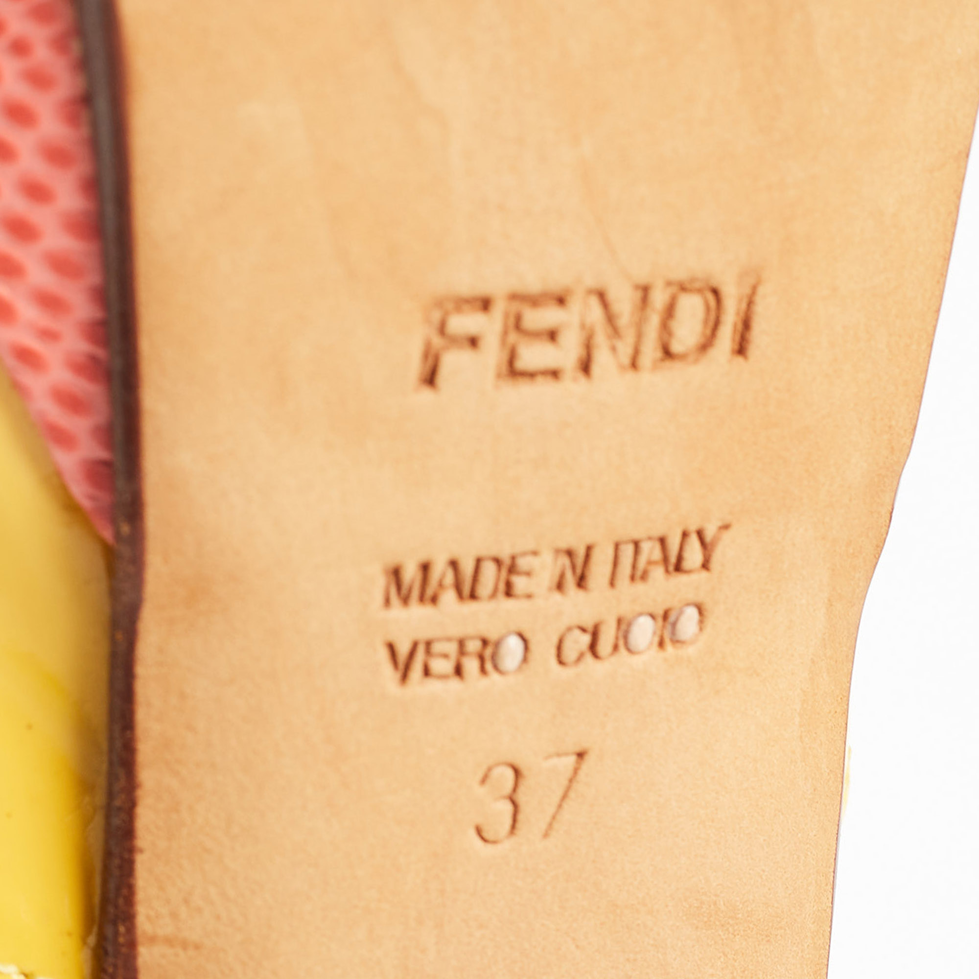 Fendi Tricolor Embossed Lizard and Patent Leather Fendista Pumps Size 37 