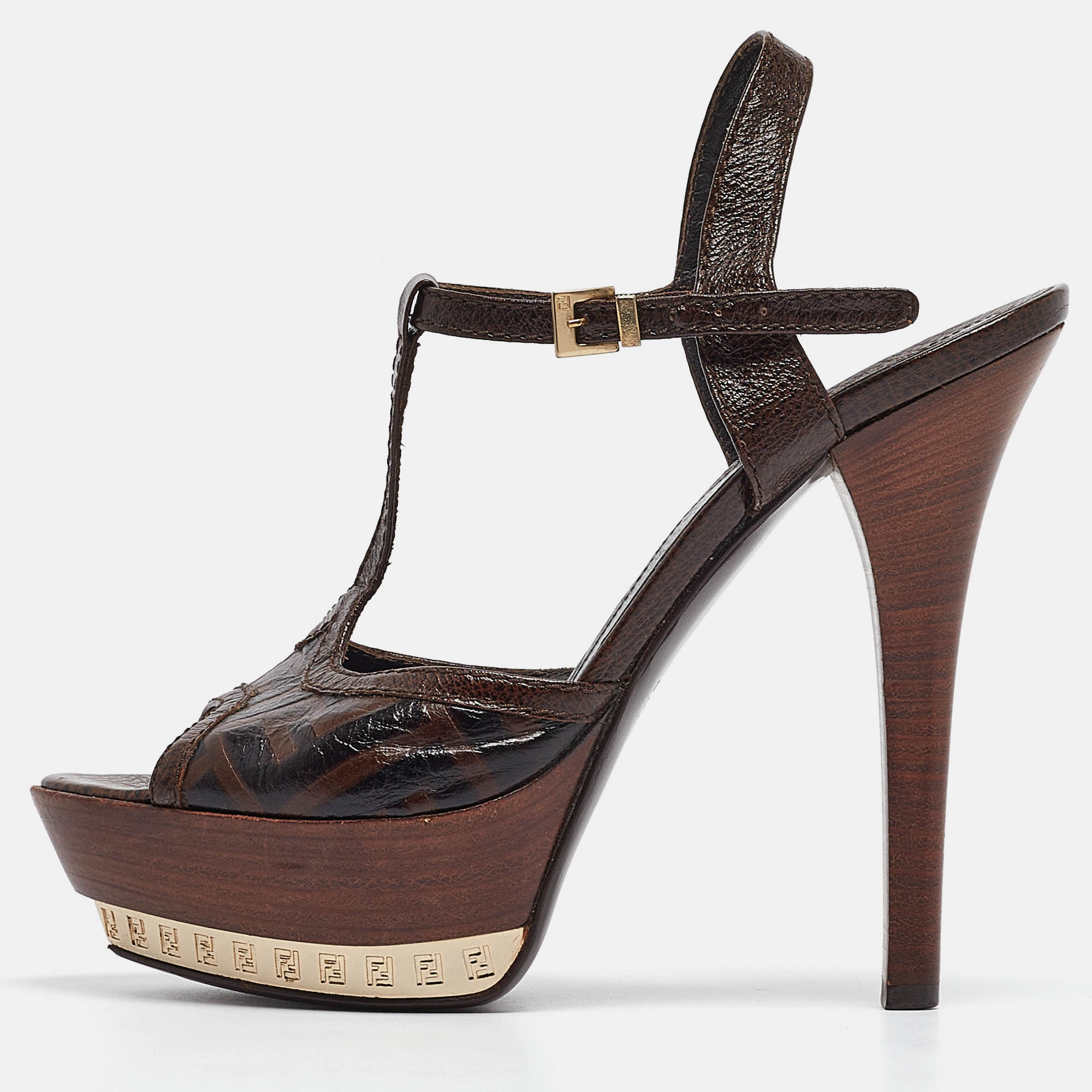 

Fendi Black Leather Platform Slingback Sandals Size, Brown