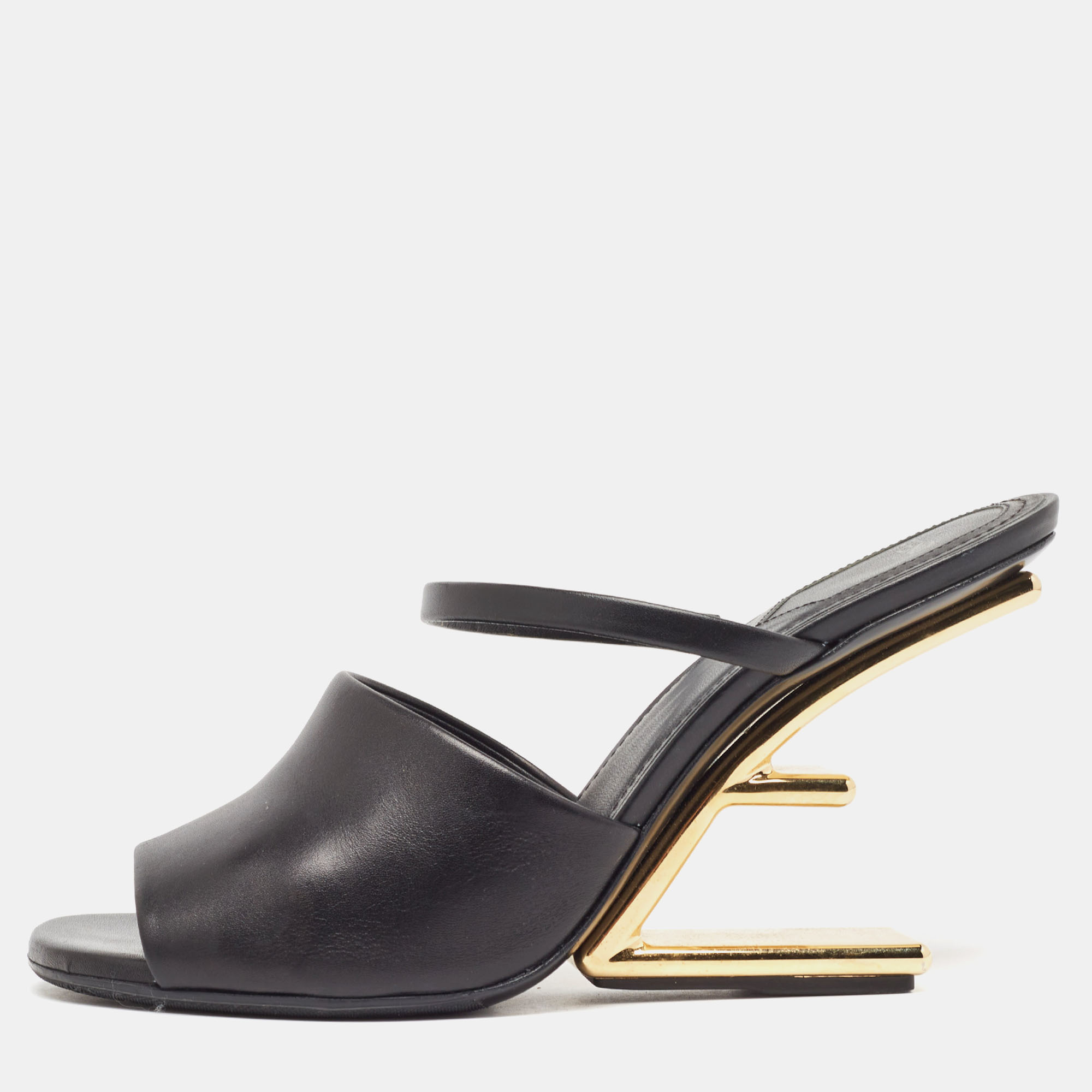 Pre-owned Fendi Black Leather First Heel Slide Sandals Size 39