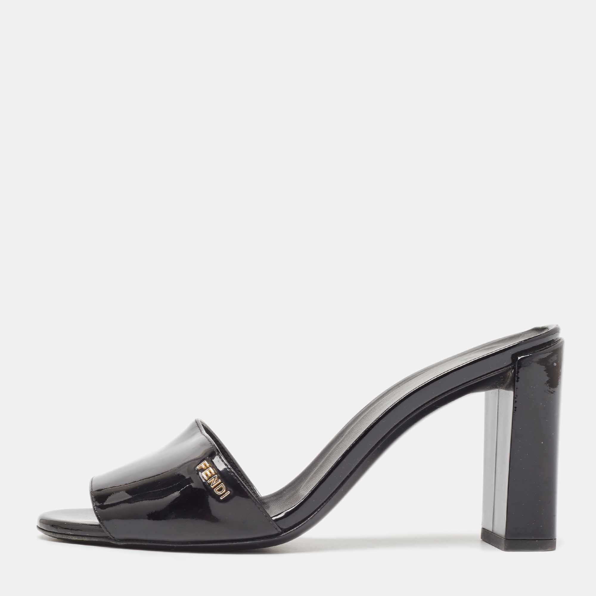 

Fendi Black Patent Leather Slide Sandals Size