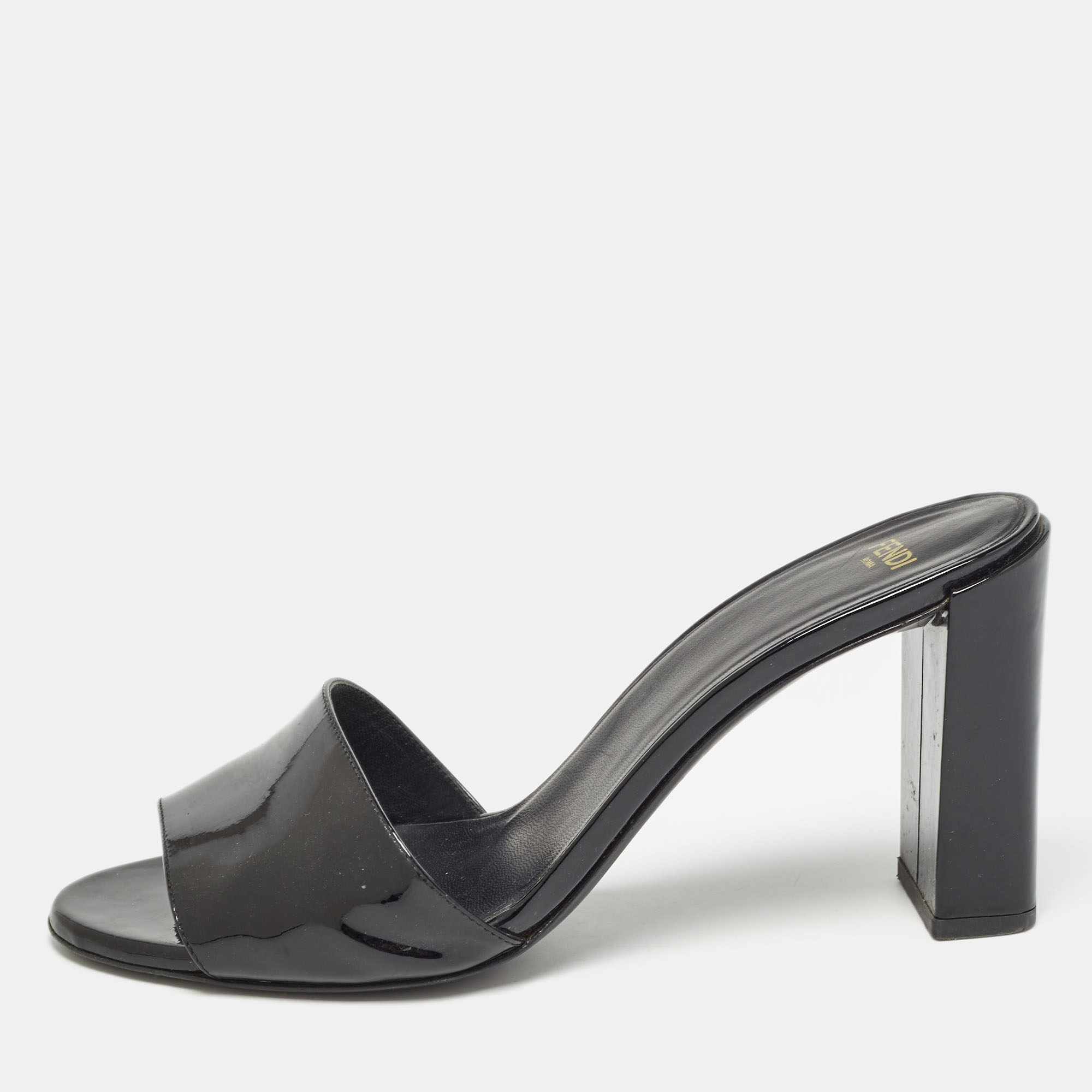 

Fendi Black Patent Leather Open Toe Slide Sandals Size