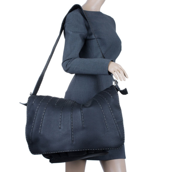 

Fendi Black Selleria Pleated Messenger Bag