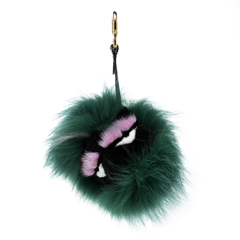 Fendi Green Fur Gold Tone Monster Bug Bag Charm
