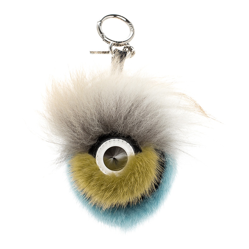 Pre Owned Fendi Multicolor Fur Silver Tone Bug Bag Charm