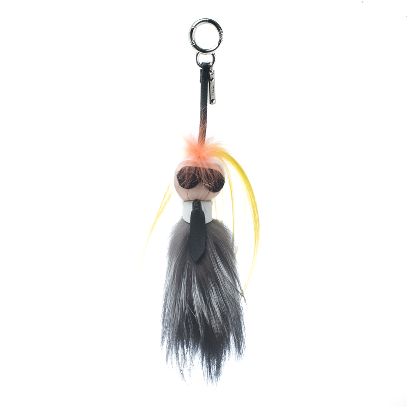 Pre Owned Fendi Multicolor Fur And Leather Mini Karlito Bag Charm