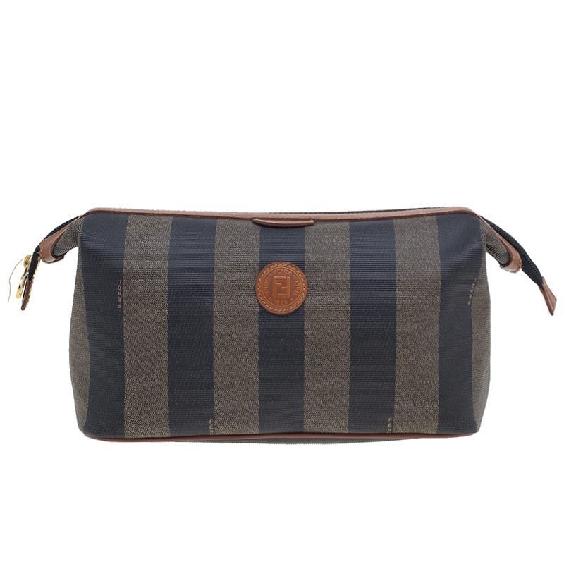 مملوكة مسبقًا Fendi Brown Pequin Large Cosmetic Bag
