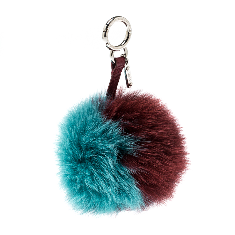 

Fendi Bicolor Pom Pom Charm Silver Tone Key Chain / Bag Charm, Multicolor
