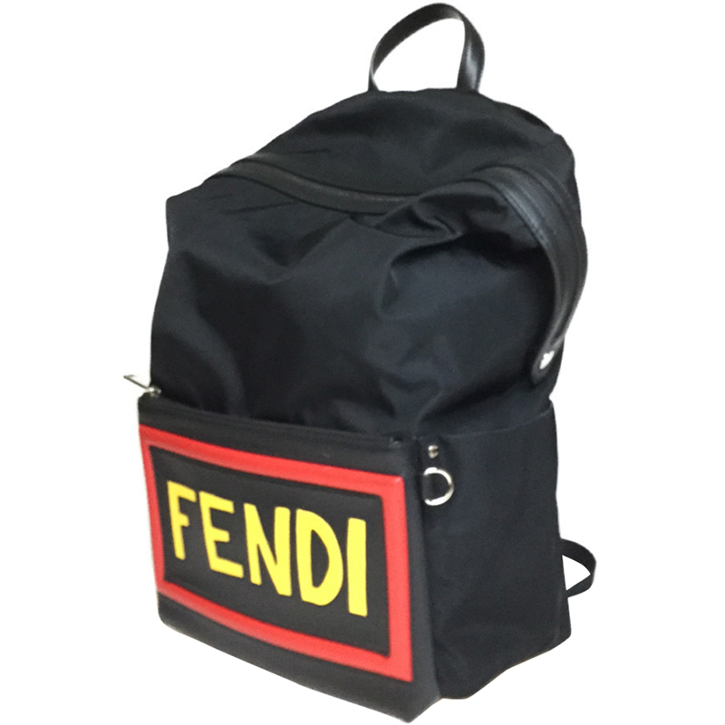 

Fendi Black Nylon Logo Patch Backpack