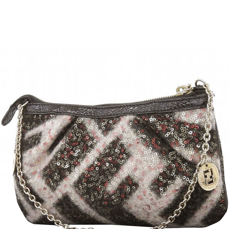 

Fendi Black/Pink Zucca Wool and Sequin Accessory Pouch