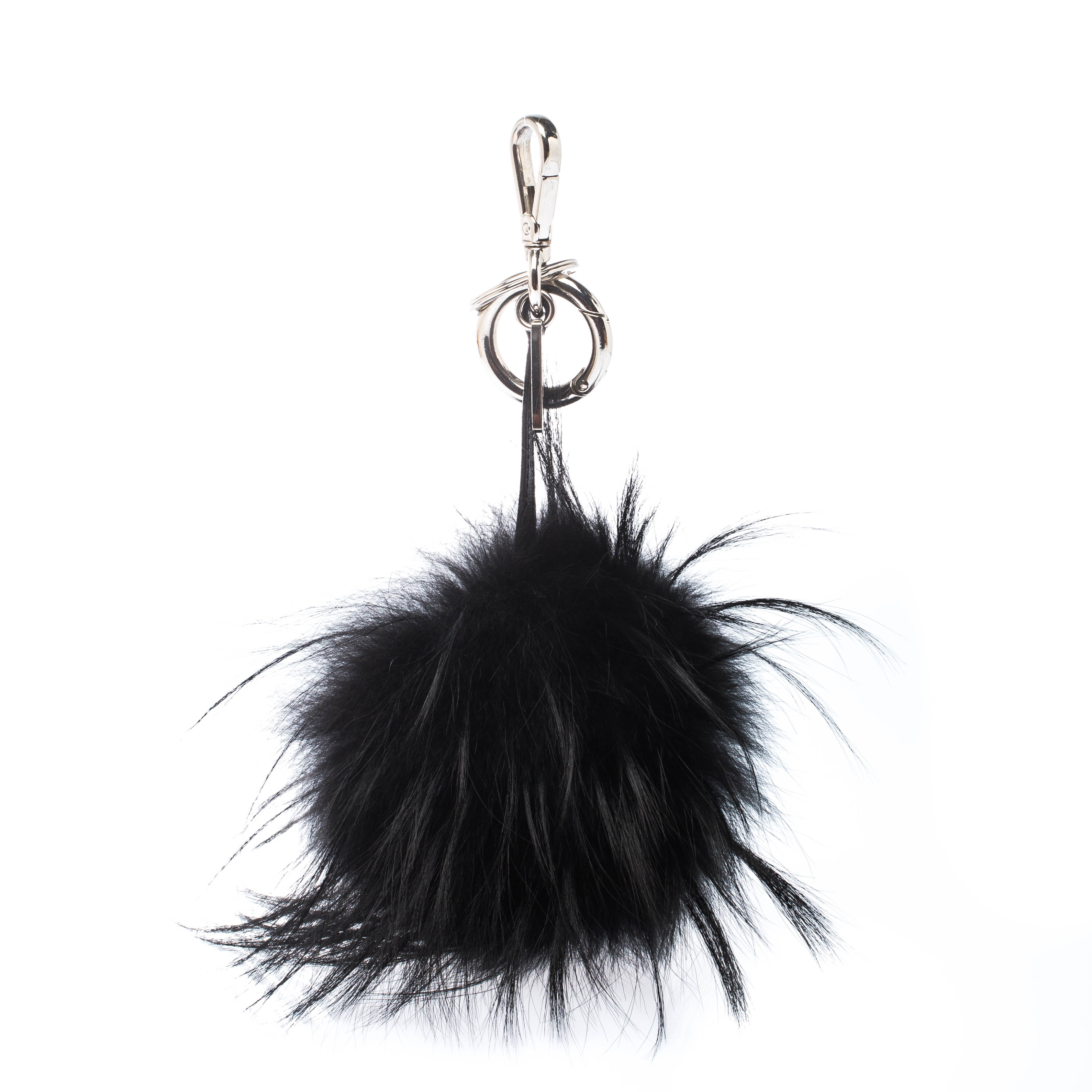 Fendi Bag Bug Yellow Eyes Black Fur Leather Key Chain / Bag Charm