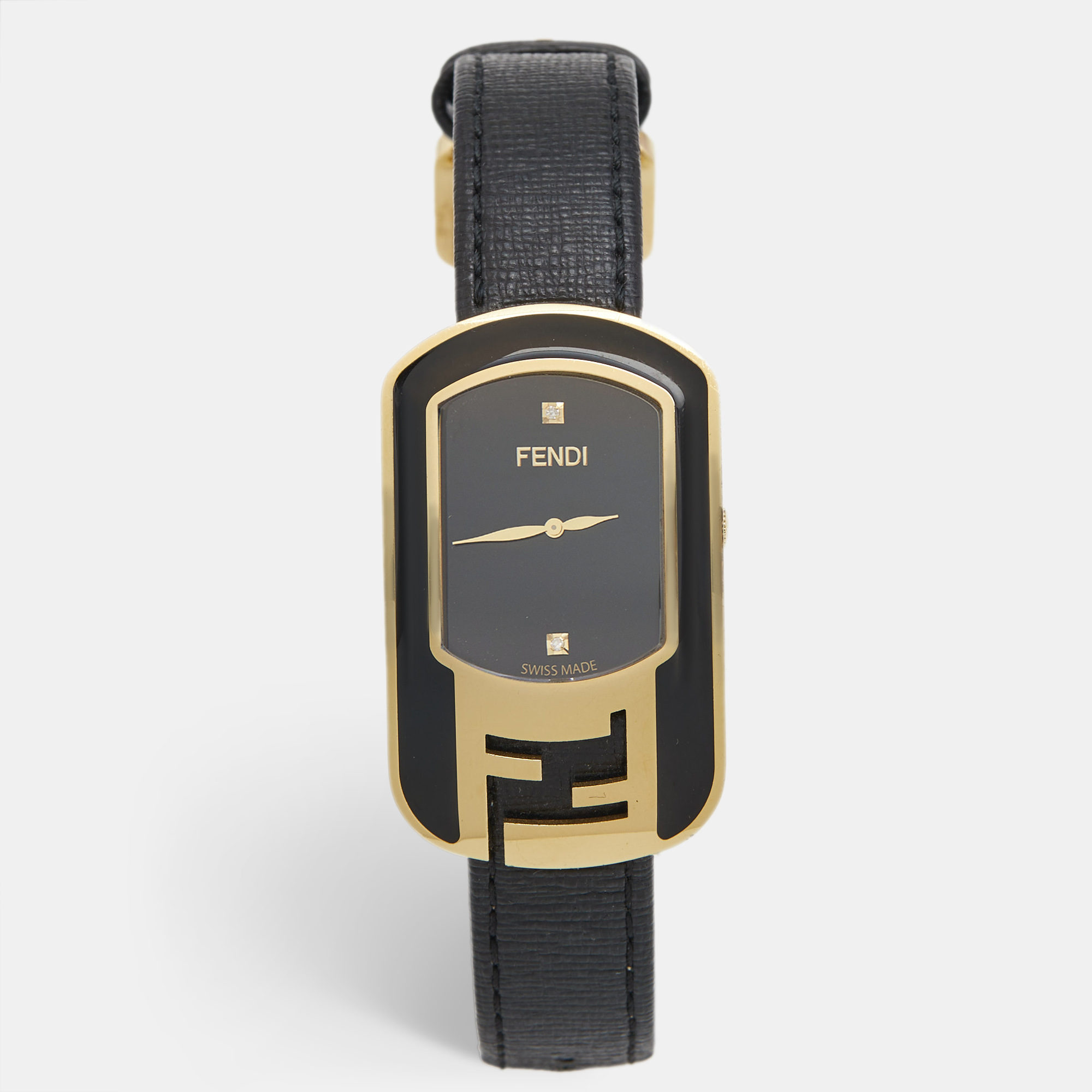 

Fendi Black Diamond Gold Plated Stainless Steel Leather Chameleon