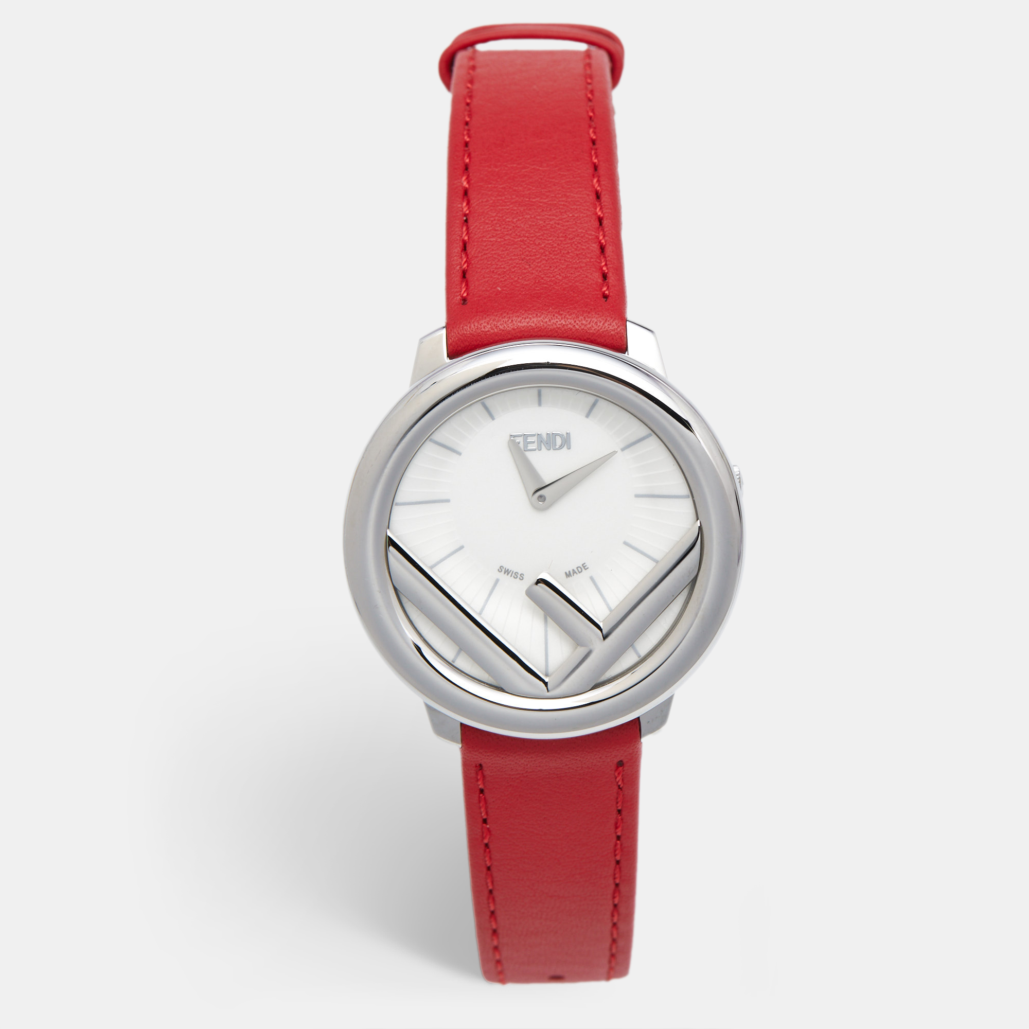 

Fendi Opaline White Stainless Steel Leather Runaway, Red