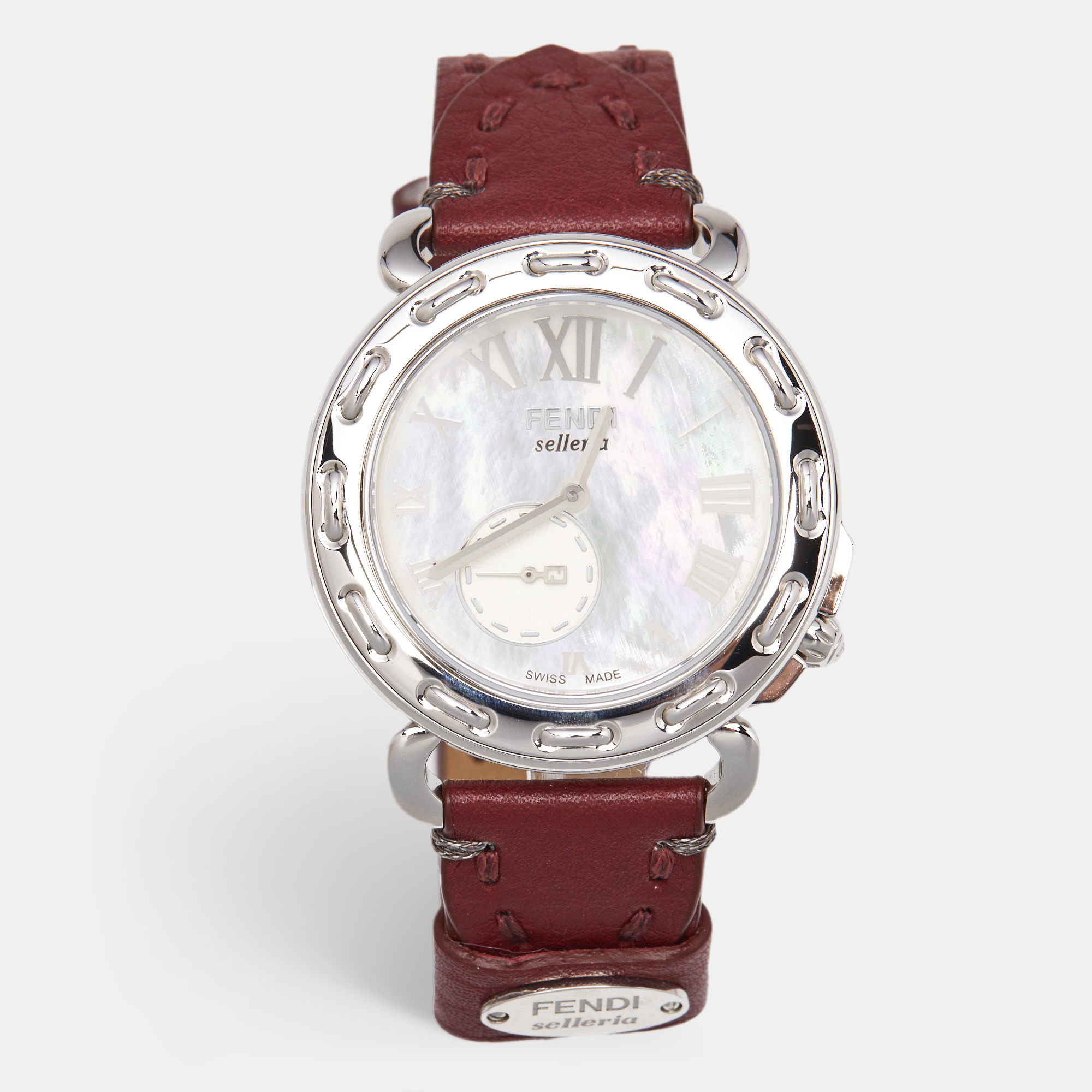 

Fendi White Mother Of Pearl Stainless Steel Leather Selleria